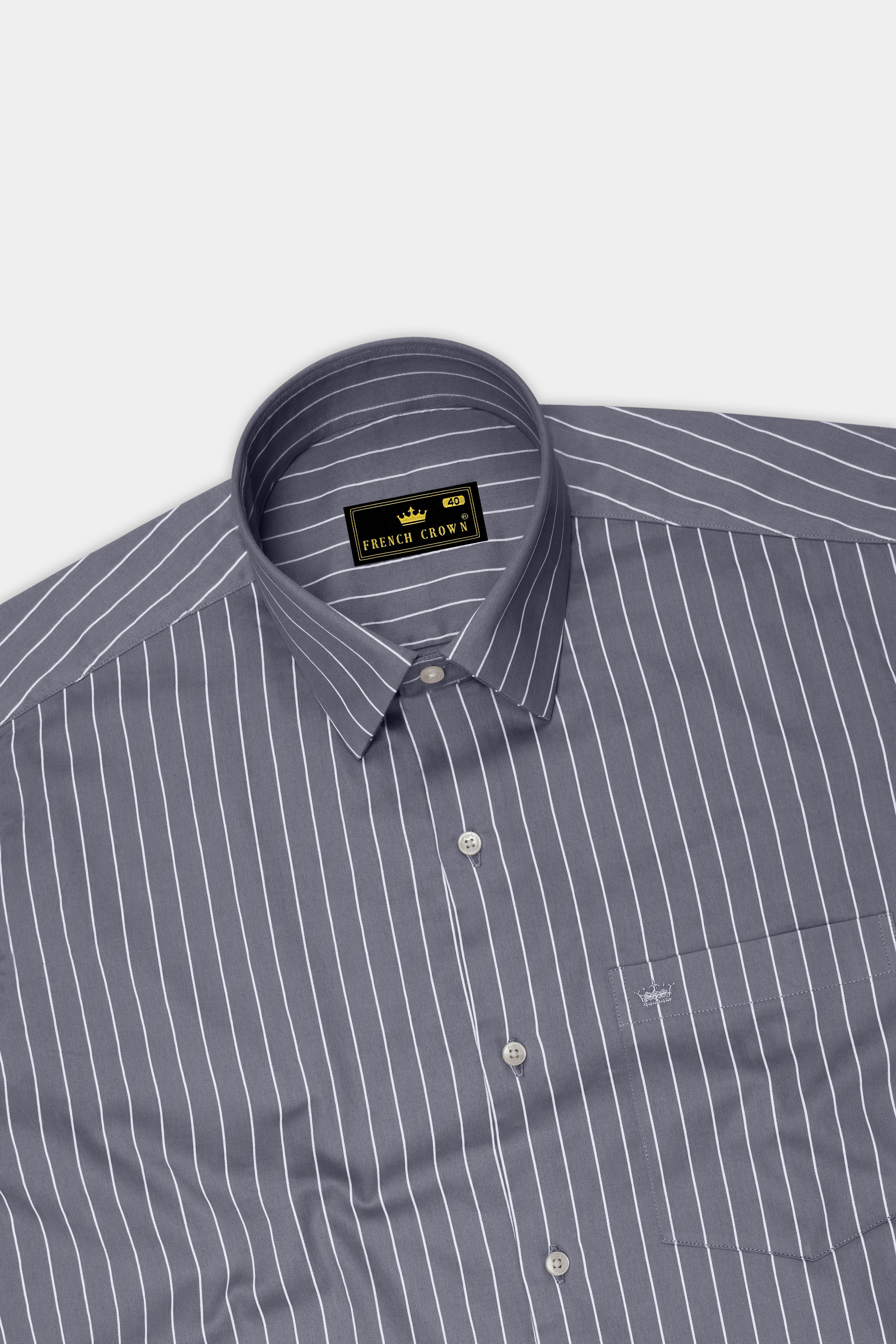 Chrome-Storm Gray And Bright White Pin Striped Subtle Sheen Super Soft Premium Cotton Dress Shirt