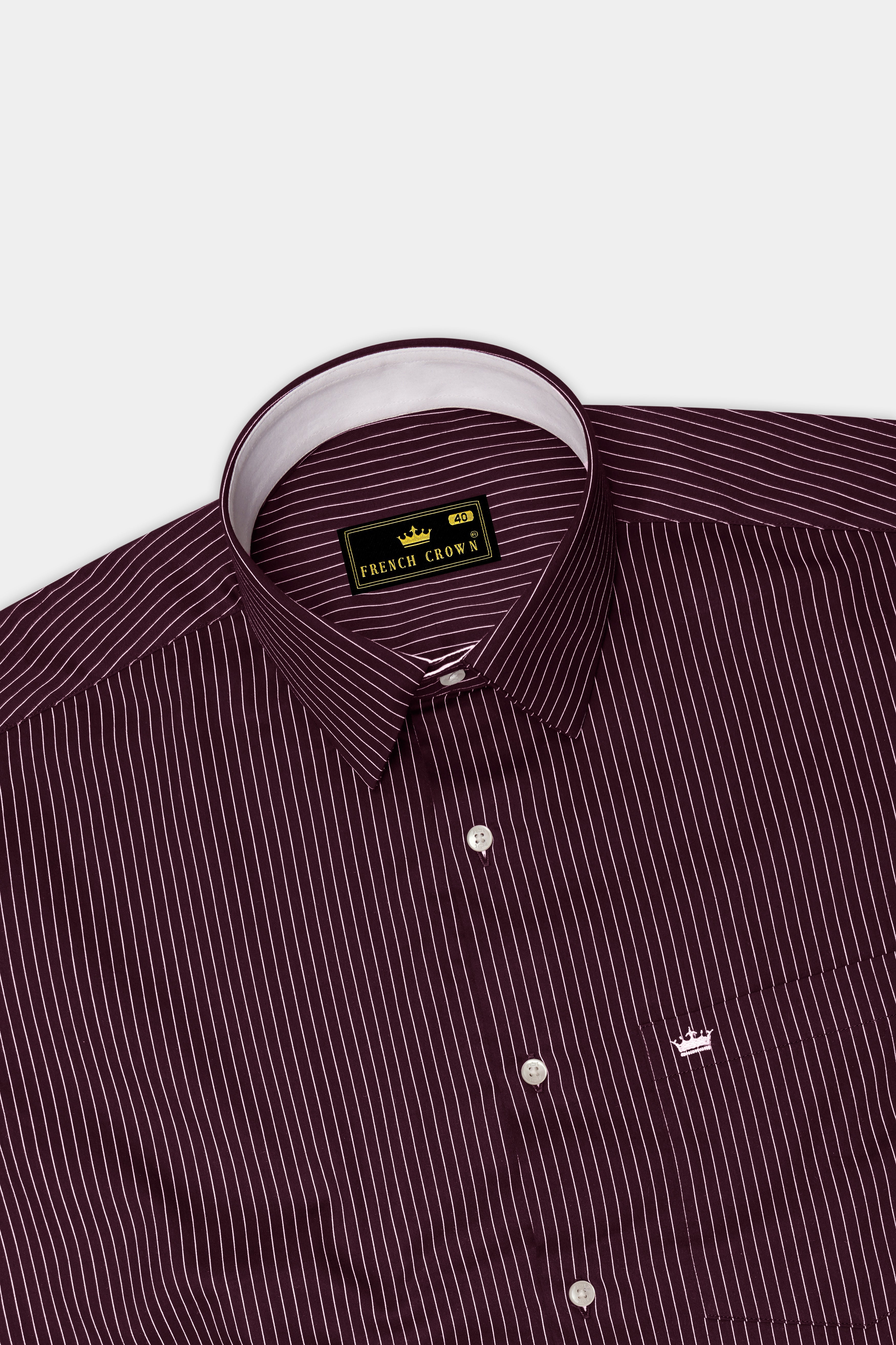 Claret-Aubergine Maroon And Bright White Pin Striped Subtle Sheen Soft Premium Cotton Dress Shirt