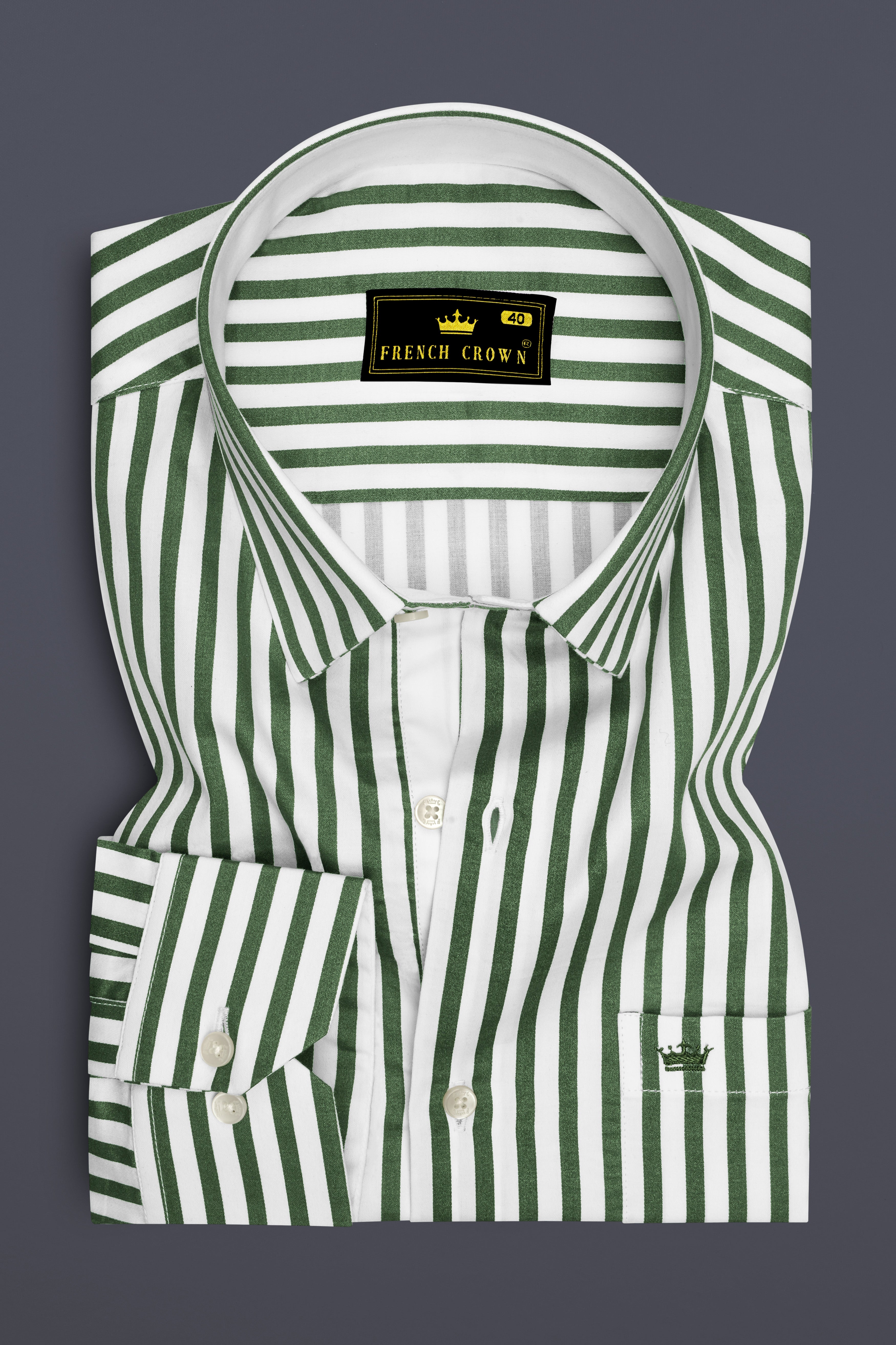 Eclipse-Lunar Green And Bright White Candy Striped Subtle Sheen Soft Premium Cotton Dress Shirt