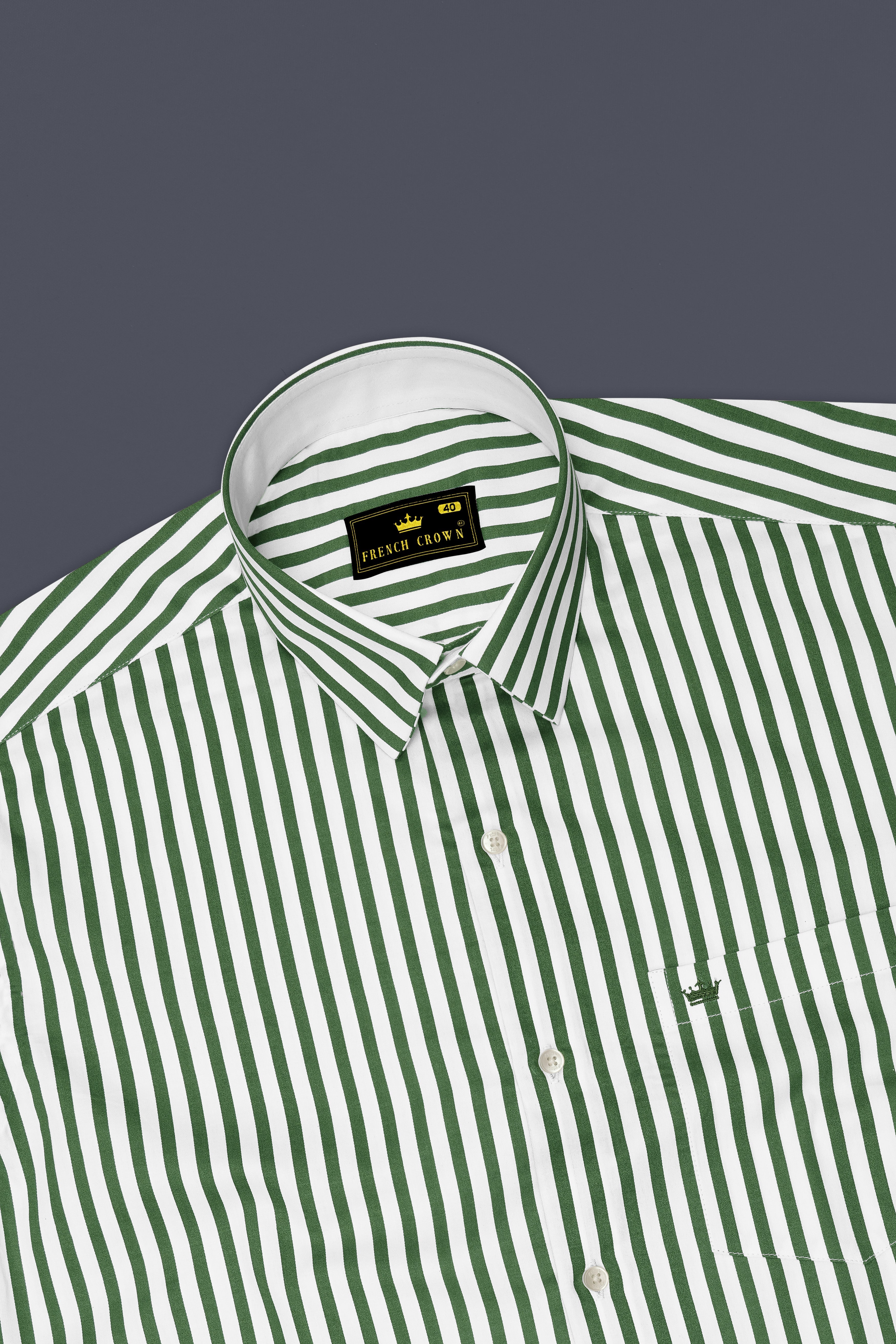 Eclipse-Lunar Green And Bright White Candy Striped Subtle Sheen Soft Premium Cotton Dress Shirt