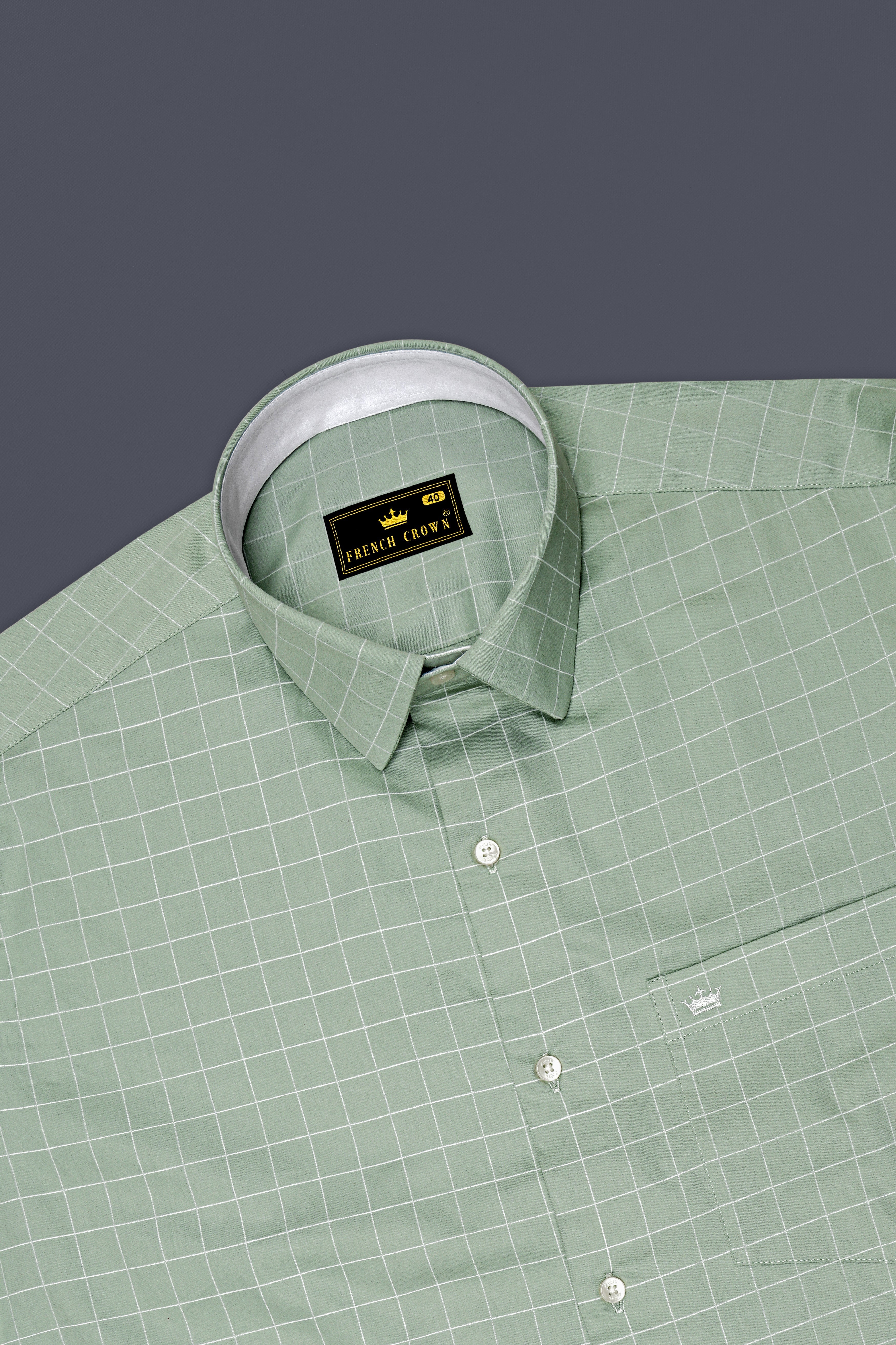 Verdant-Chalice Green And Bright White Windowpane Subtle Sheen Soft Premium Cotton Dress Shirt