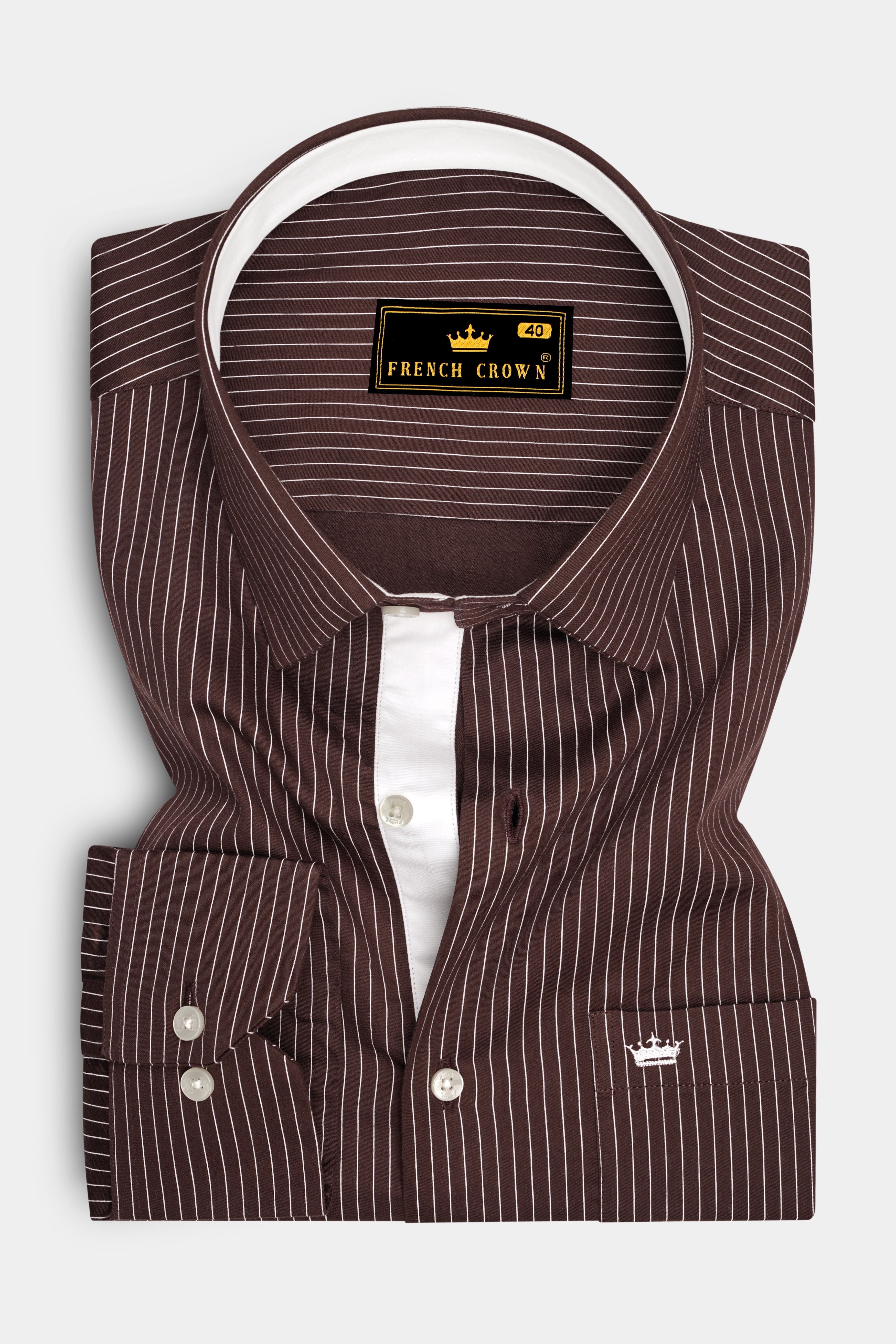 Umber-Bistre Brown And Bright White Pin Striped Subtle Sheen Soft Premium Cotton Dress Shirt