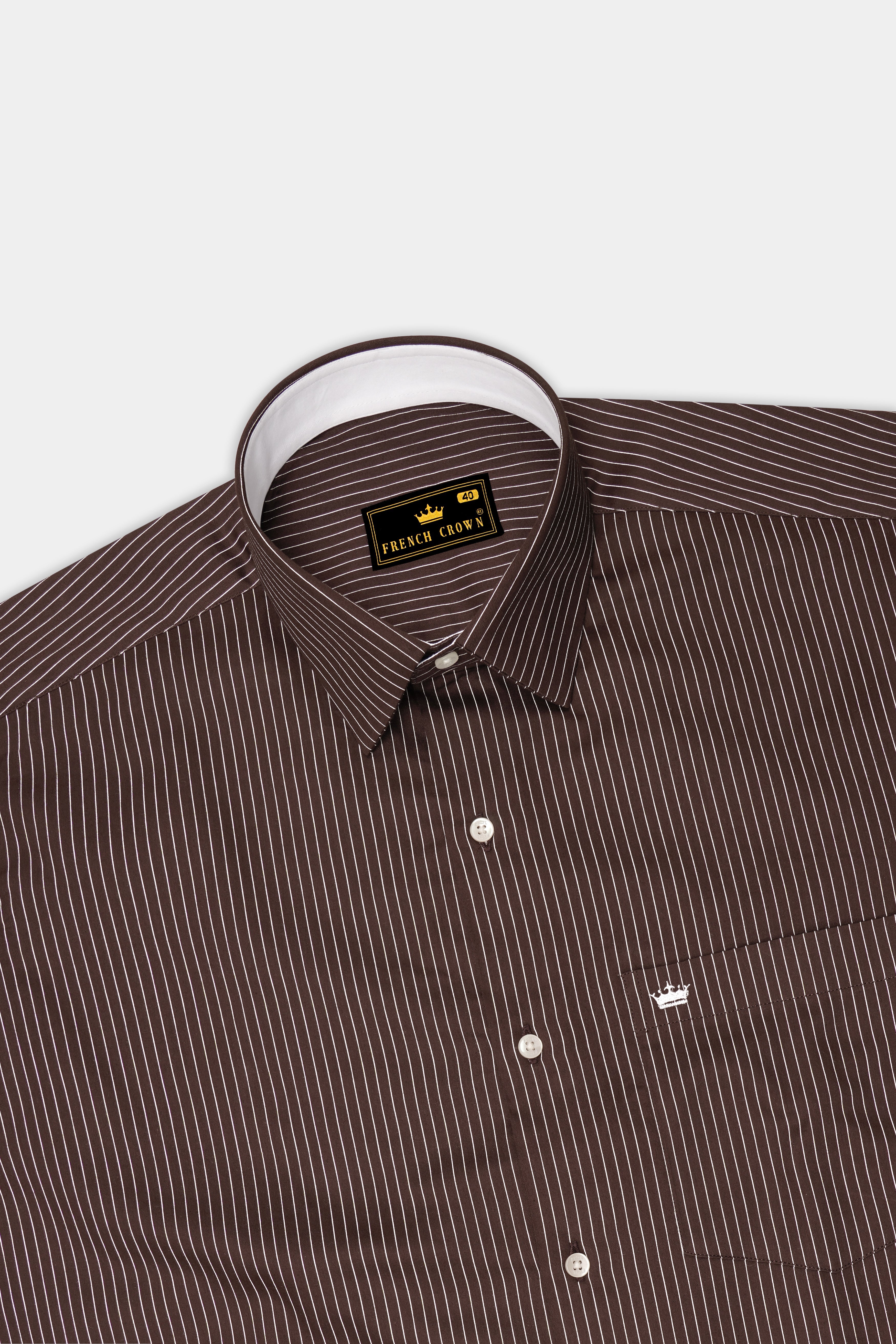 Umber-Bistre Brown And Bright White Pin Striped Subtle Sheen Soft Premium Cotton Dress Shirt