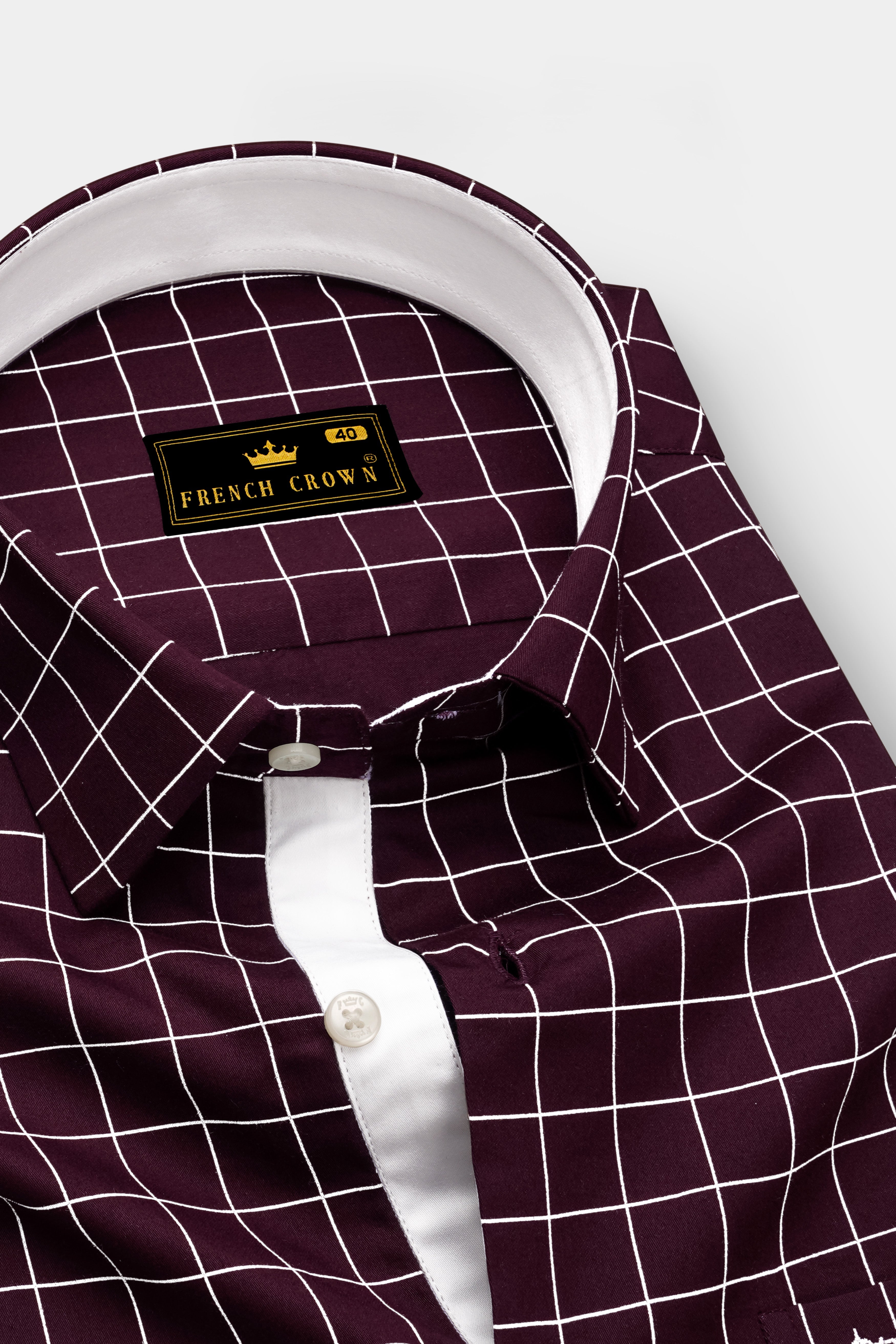 Garnet-Tamarind Maroon And Bright White Windowpane Subtle Sheen Soft Premium Cotton Dress Shirt
