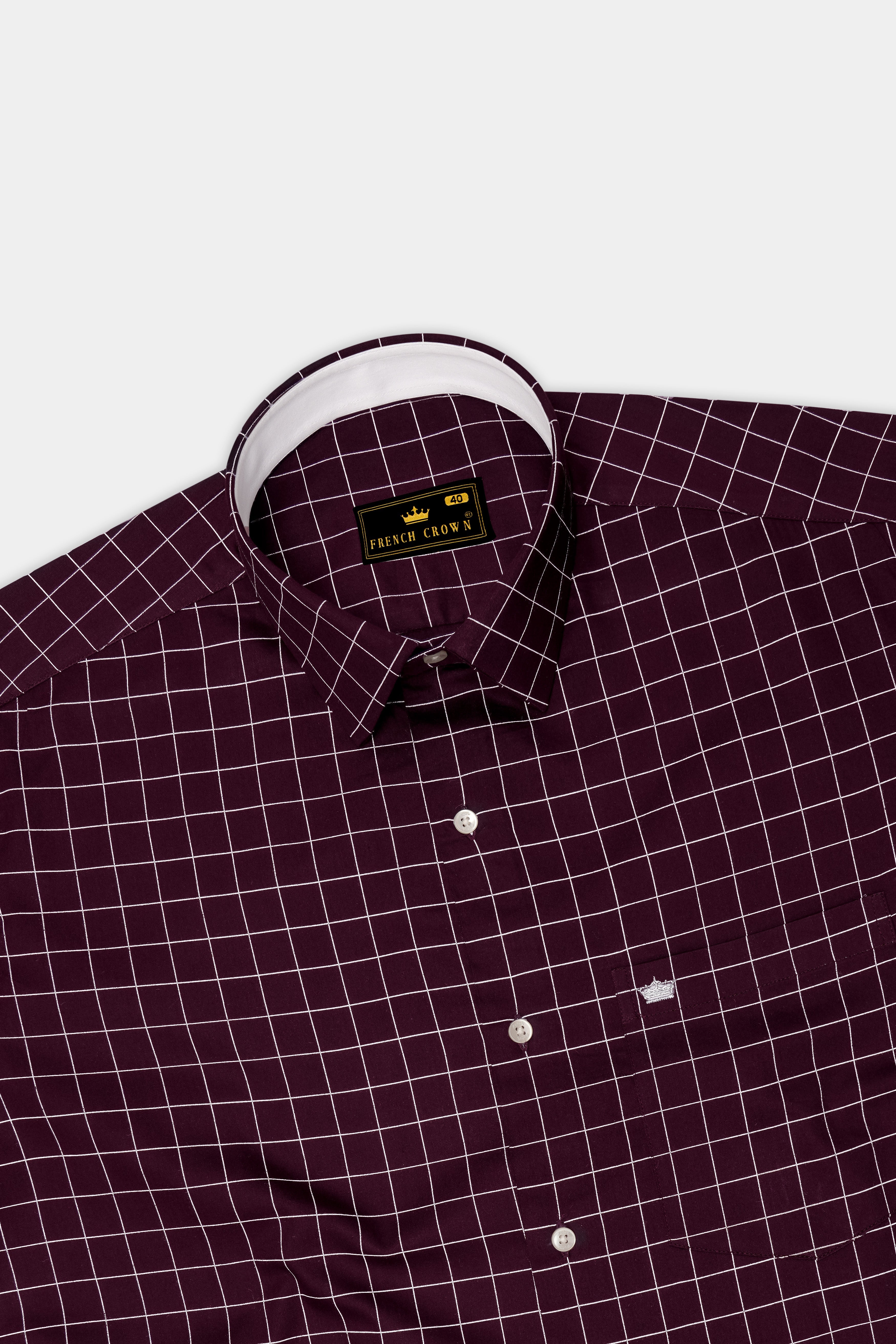 Garnet-Tamarind Maroon And Bright White Windowpane Subtle Sheen Soft Premium Cotton Dress Shirt