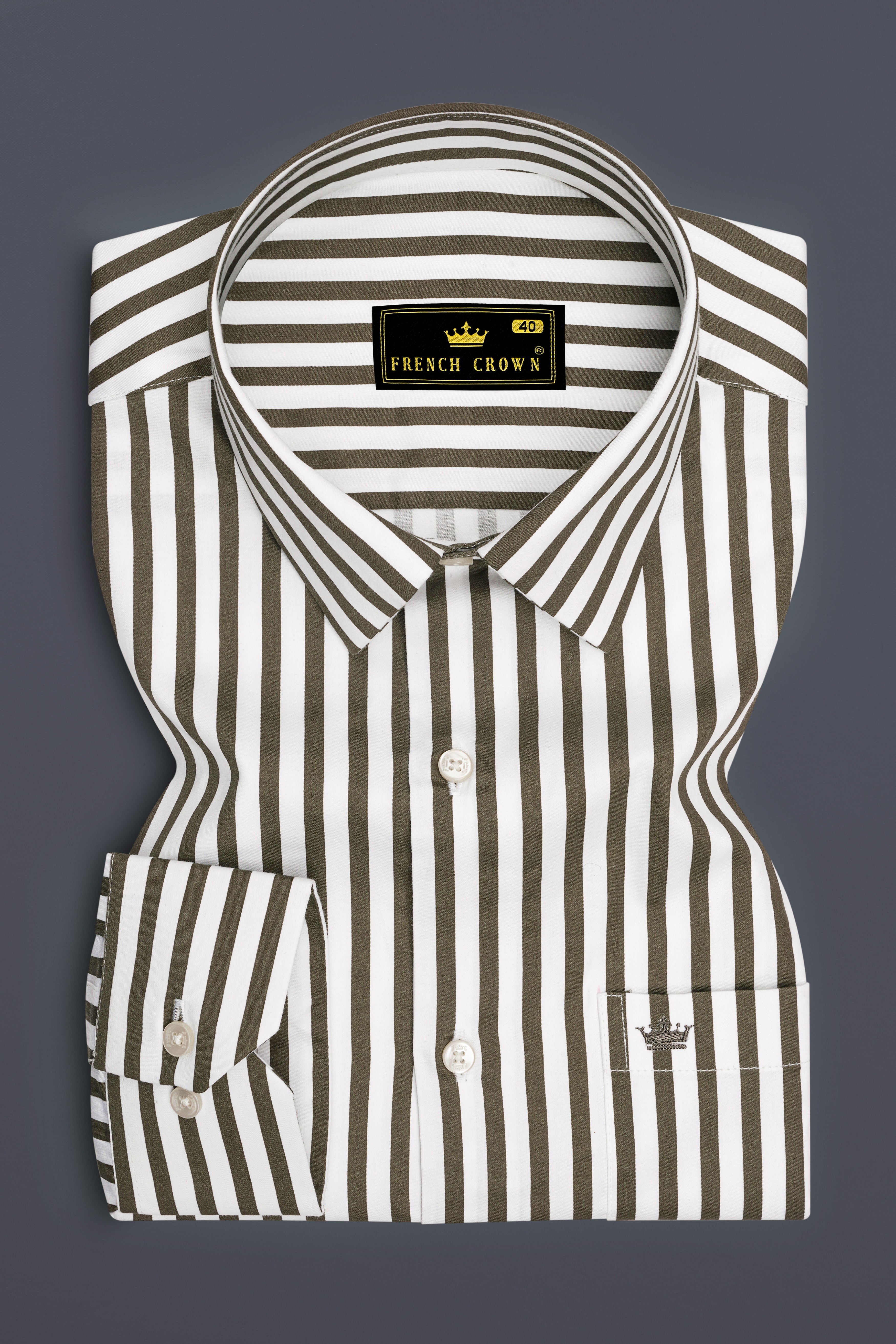 Meadow-Hemlock Green And Bright White Candy Striped Subtle Sheen Super Soft Premium Cotton Dress Shirt