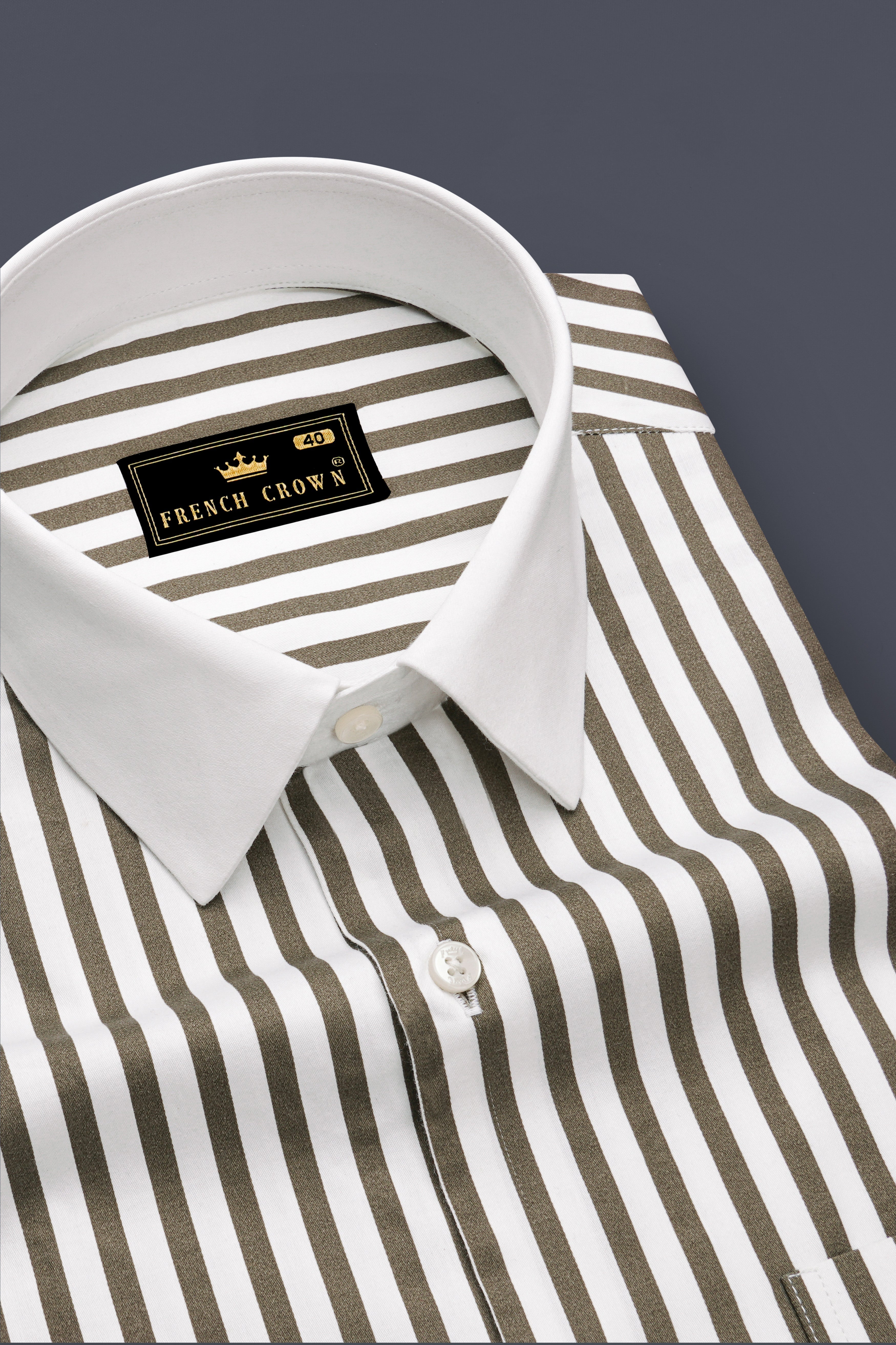 Meadow-Hemlock Green And Bright White Candy Striped Super Soft Premium Cotton Dress White Cuff Collar Shirt