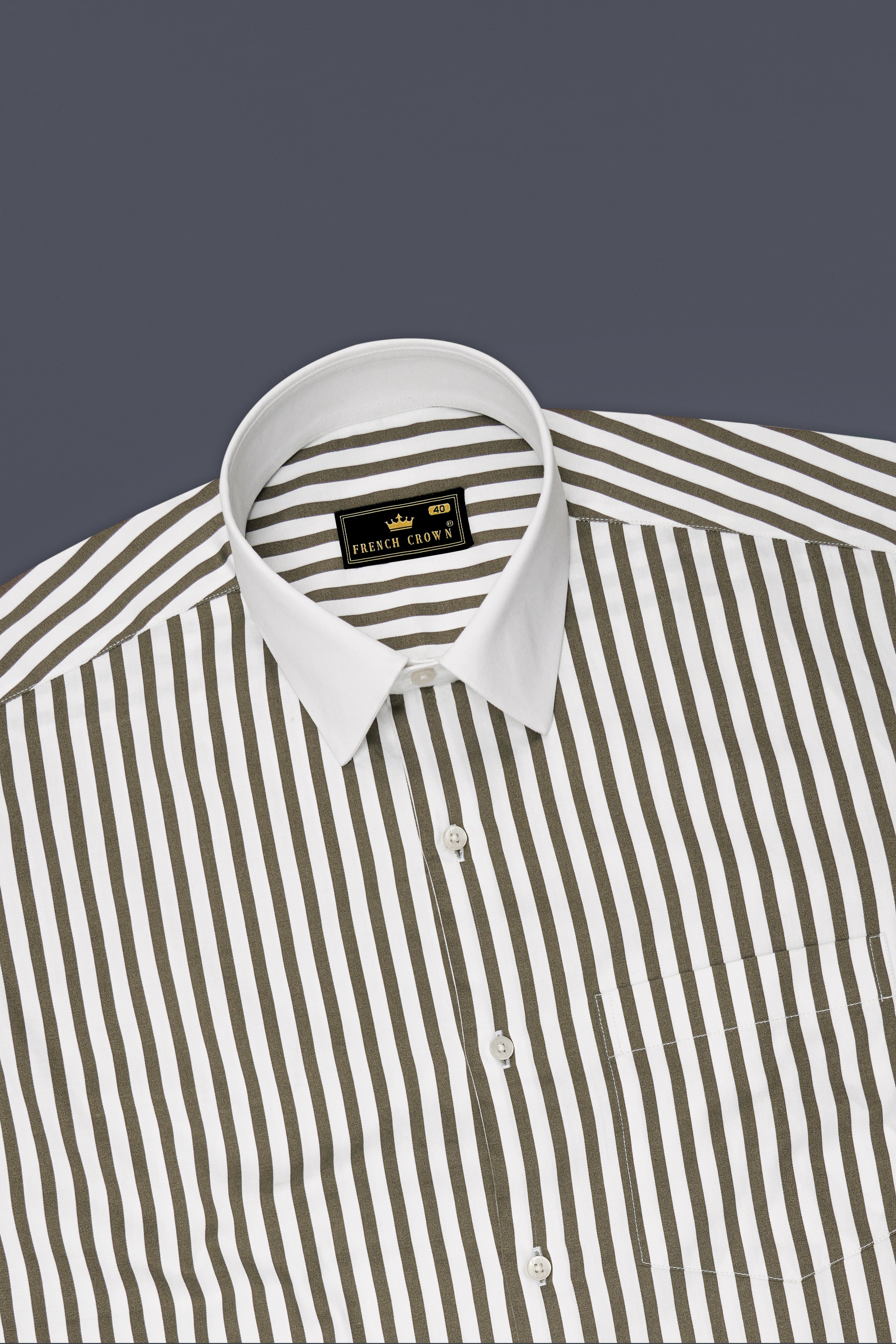 Meadow-Hemlock Green And Bright White Candy Striped Super Soft Premium Cotton Dress White Cuff Collar Shirt