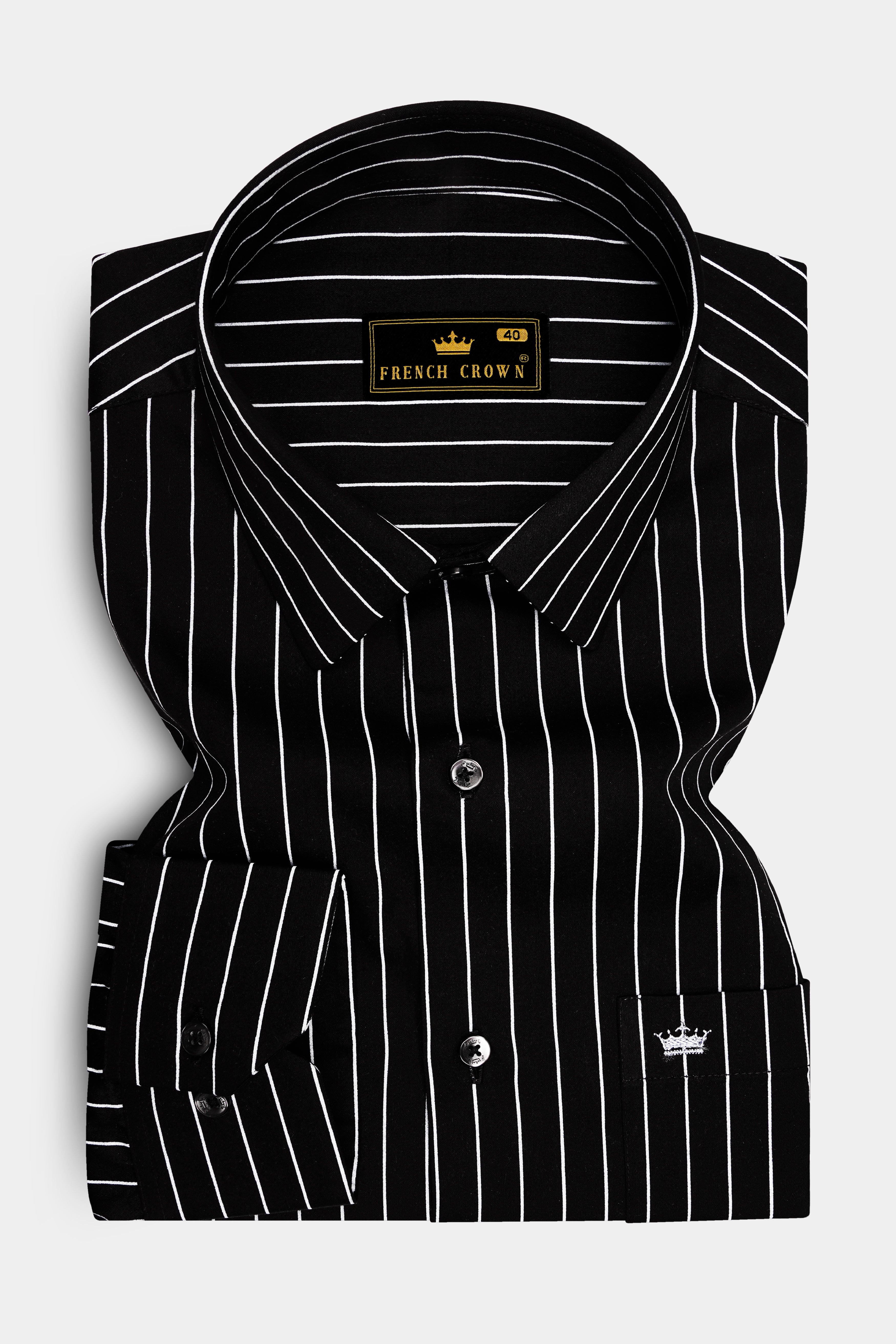 Regalux-Jade Black And Bright White Pin Striped Subtle Sheen Super Soft Premium Cotton Dress Shirt