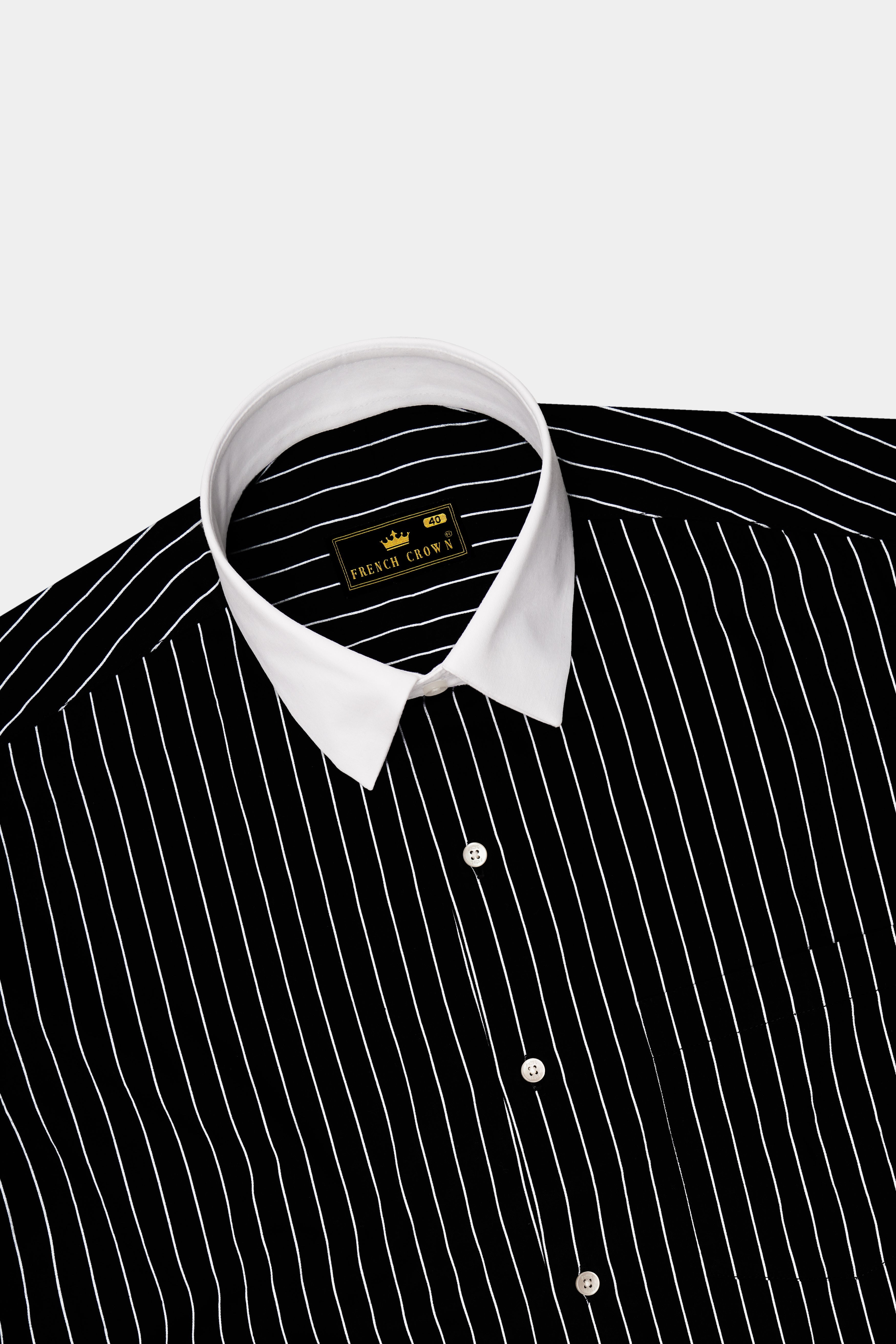 Regalux-Jade Black And Bright White Pin Striped Super Soft Premium Cotton Dress White Cuff Collar Shirt