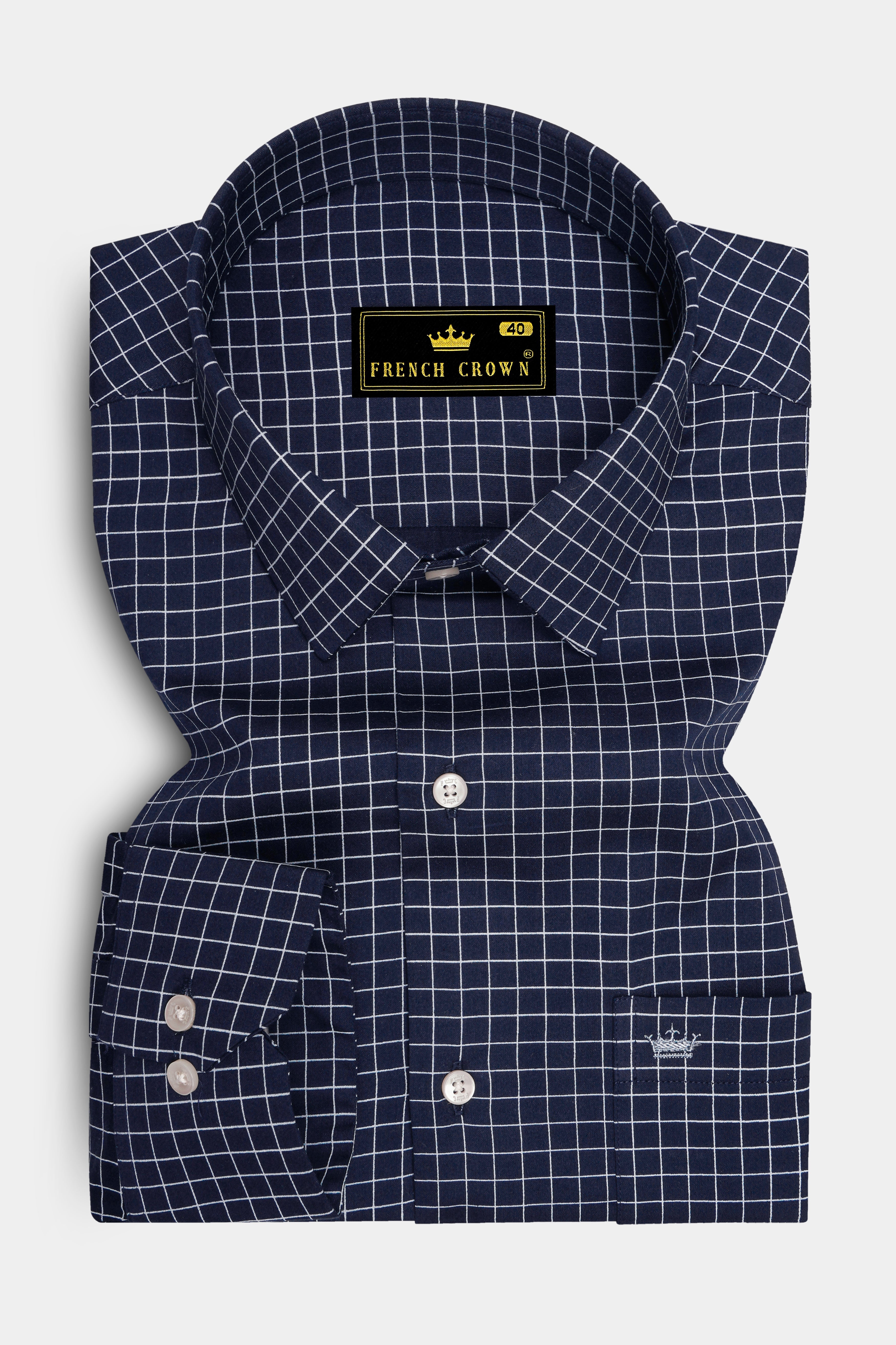 Drift-Cinder Blue And Bright White Plaid Subtle Sheen Super Soft Premium Cotton Dress Shirt