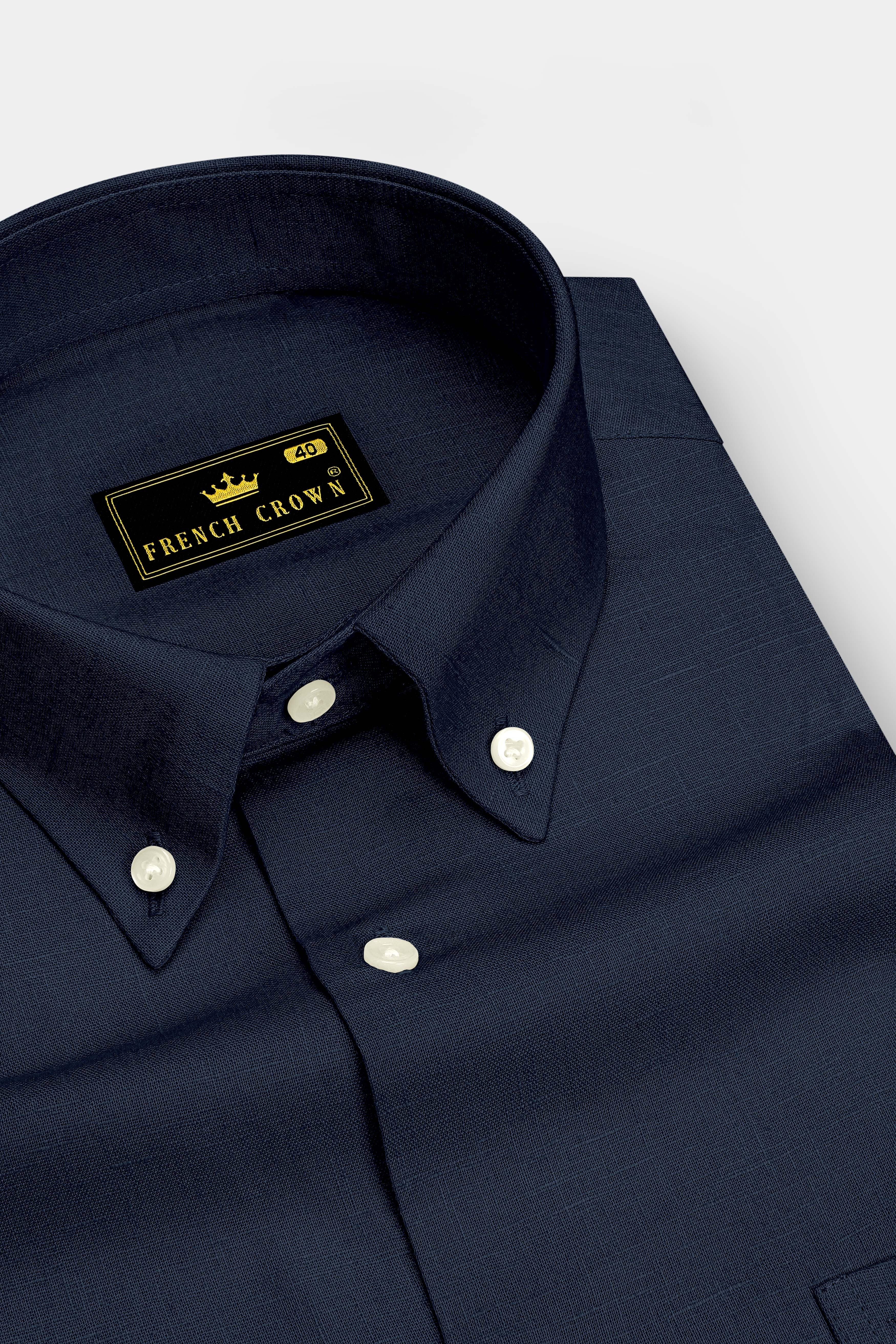 Mariner-Bunker Blue Luxurious Linen Button Down Dress Shirt