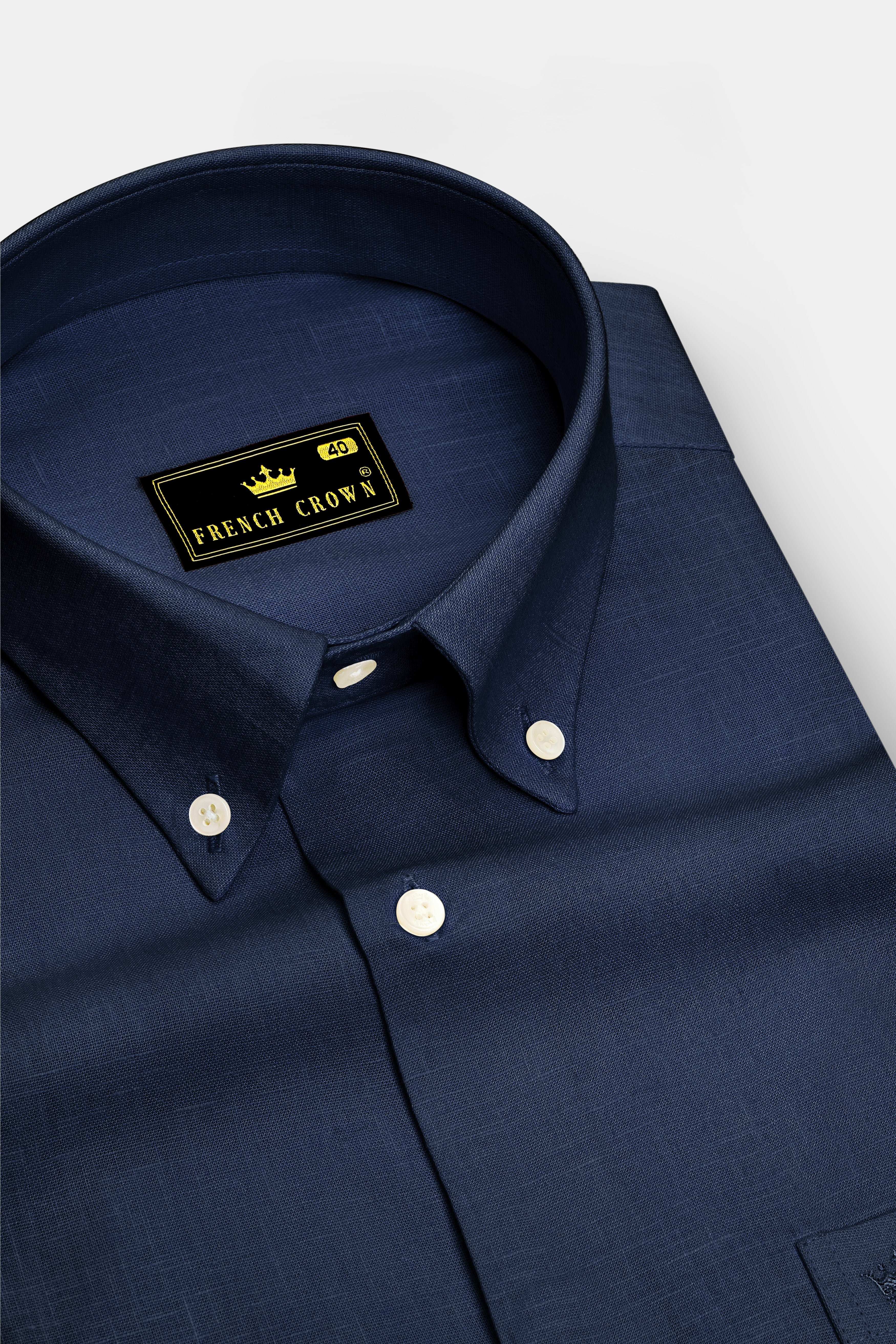 Mariner-Bunker Blue Luxurious Linen Button Down Dress Shirt