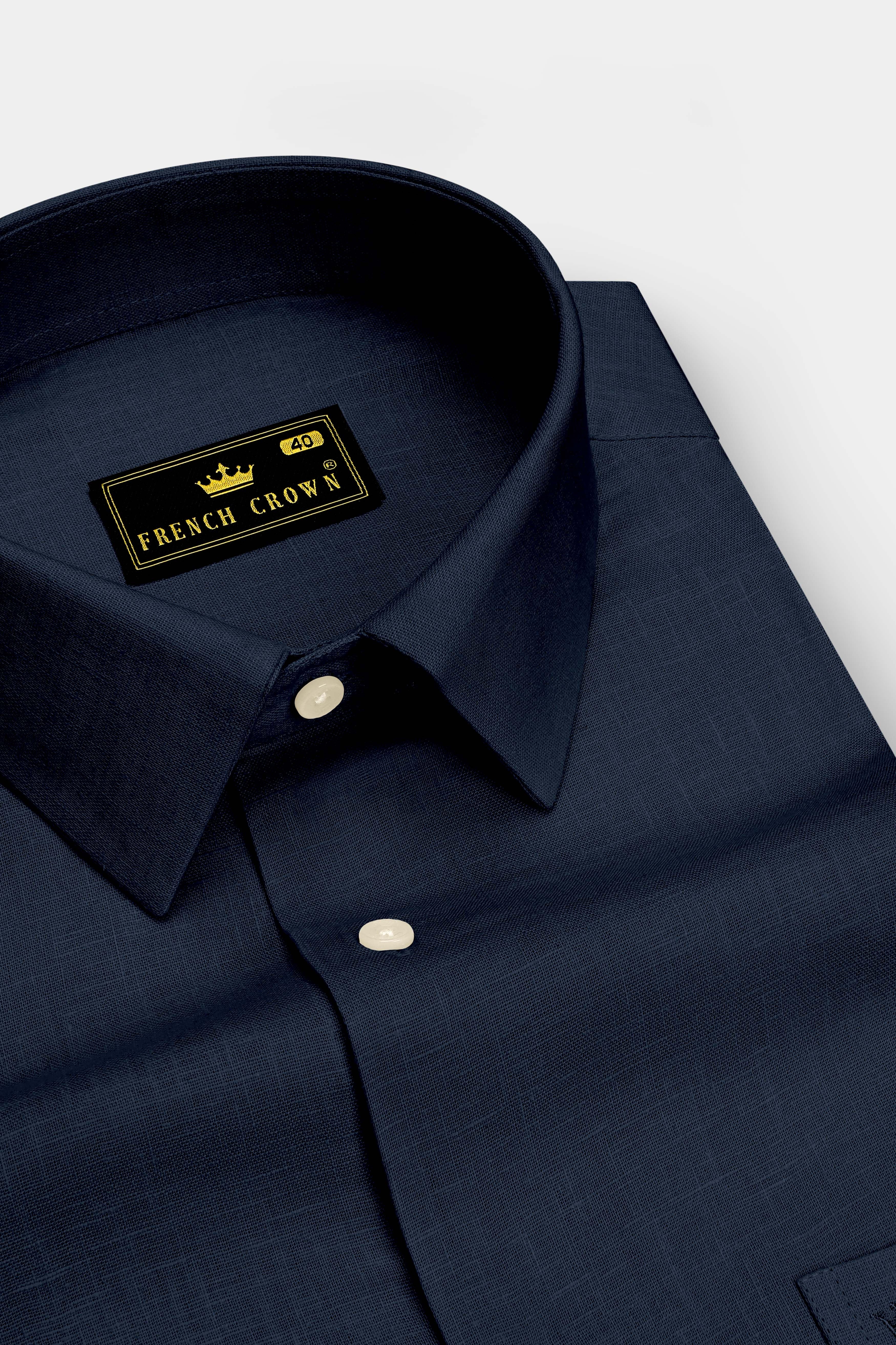 Mariner-Bunker Blue Luxurious Linen Dress Shirt