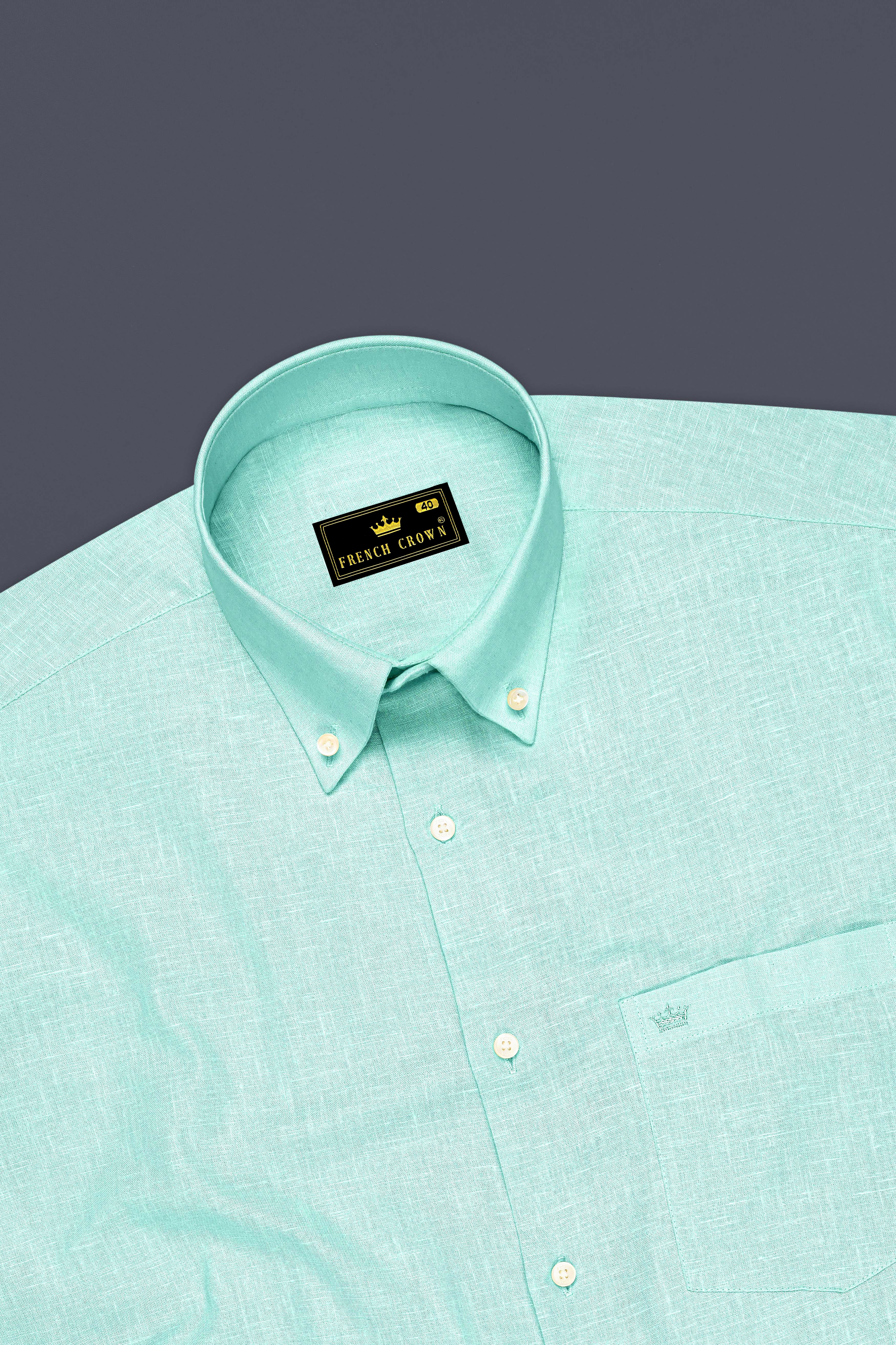 Zenith-Skeptic Blue Luxurious Linen Button Down Dress Shirt