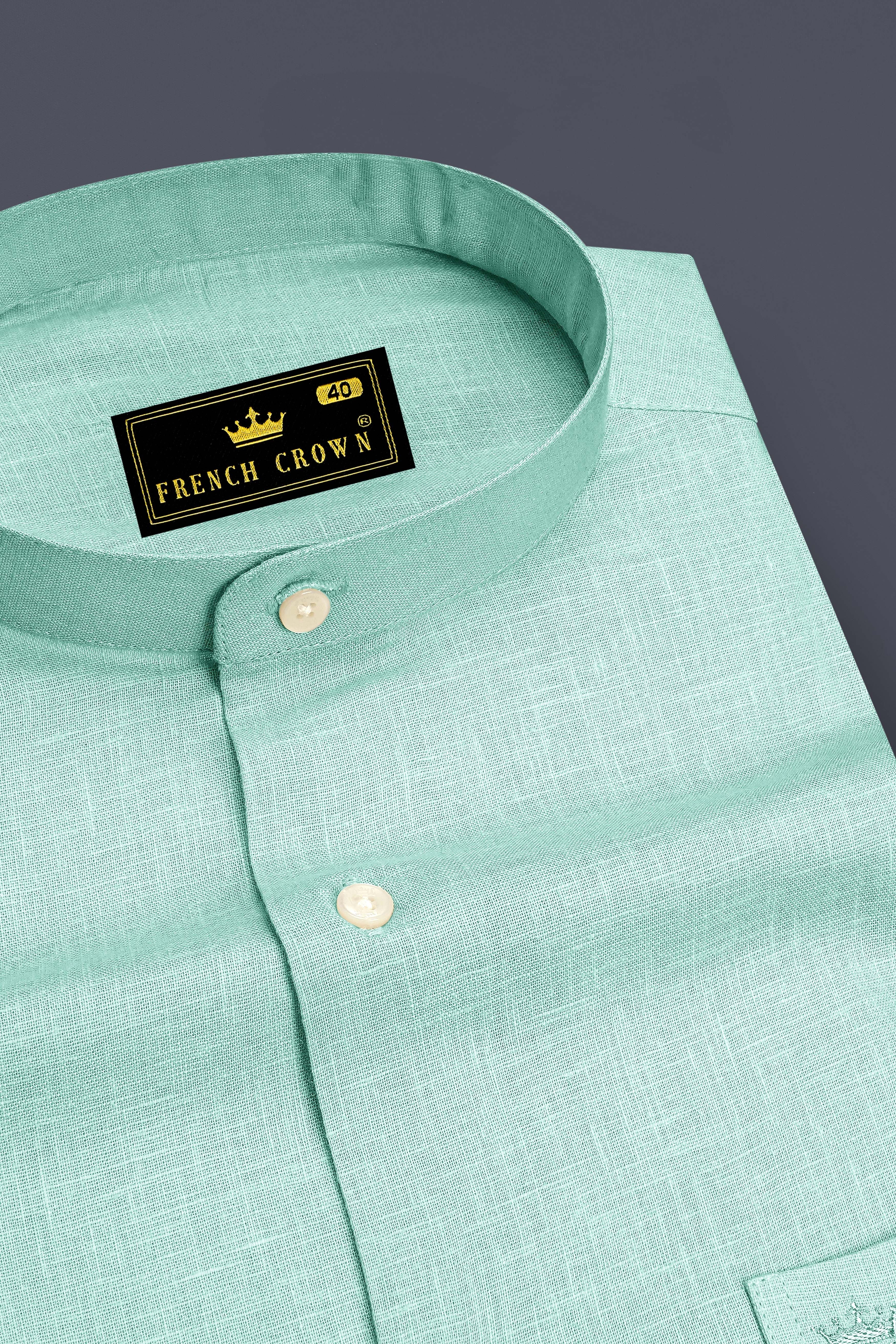 Zenith-Skeptic Blue Luxurious Linen Mandarin Dress Shirt