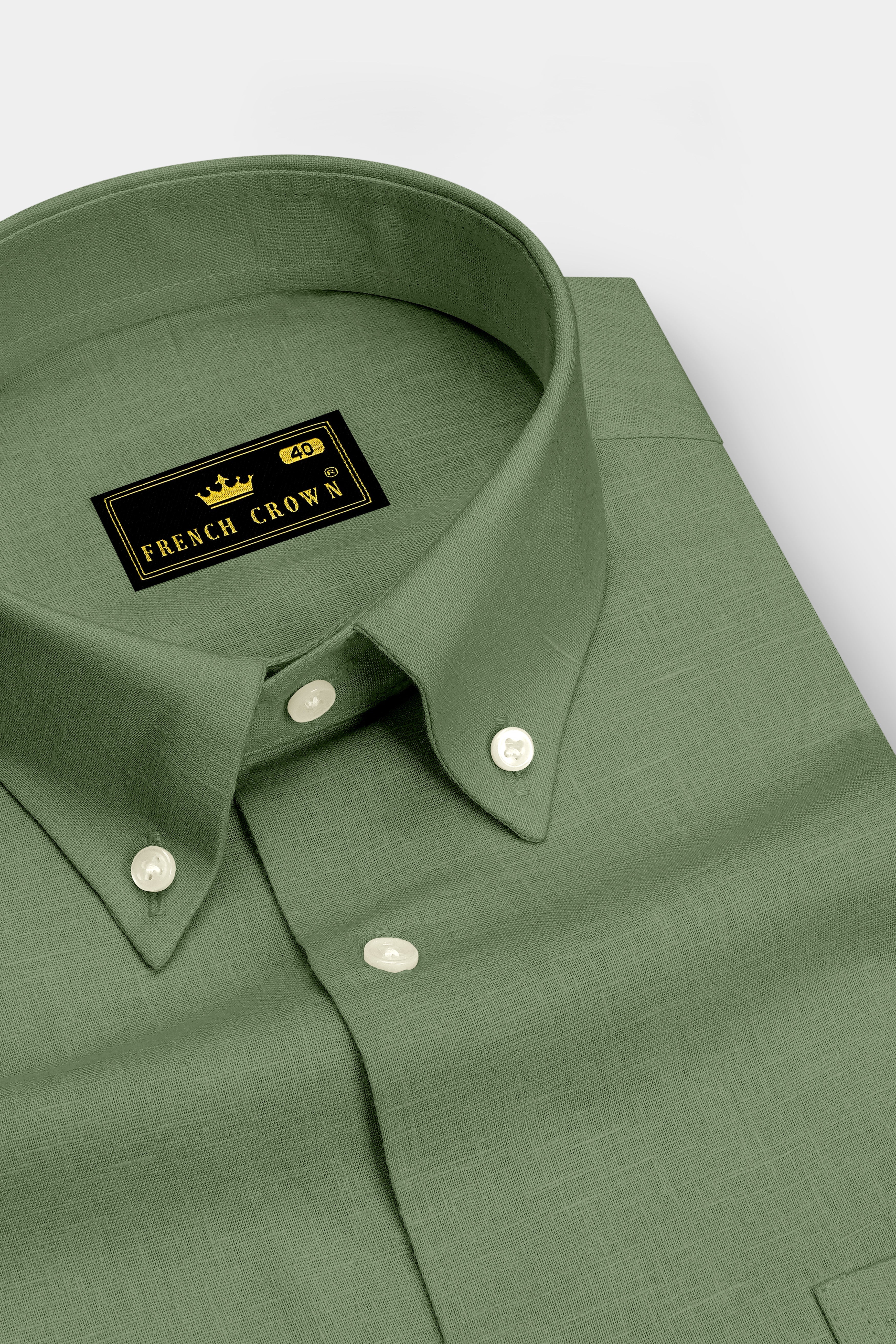 Emerald-Merlin Green Luxurious Linen Button Down Dress Shirt