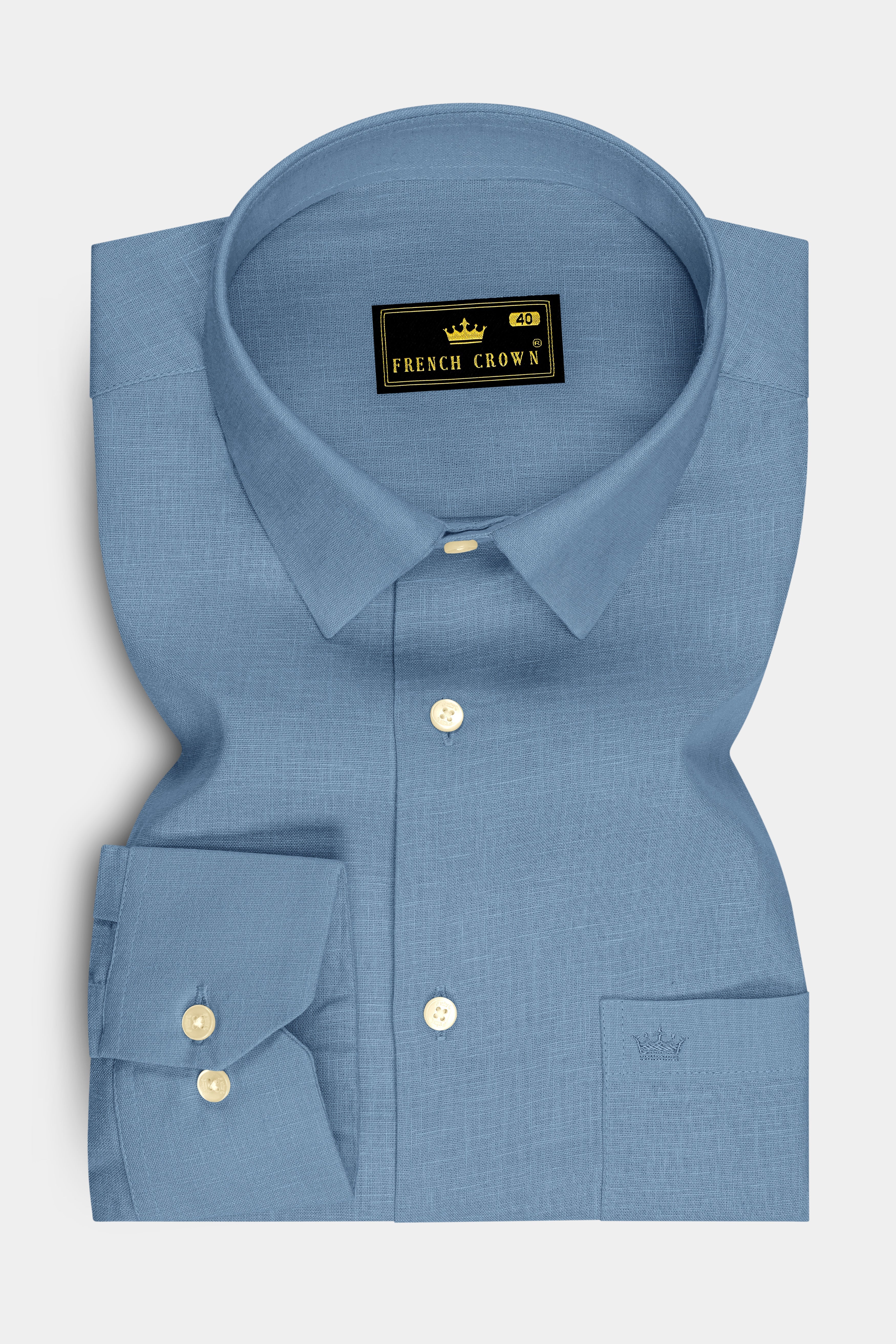 Azure-Lynch Blue Luxurious Linen Dress Shirt