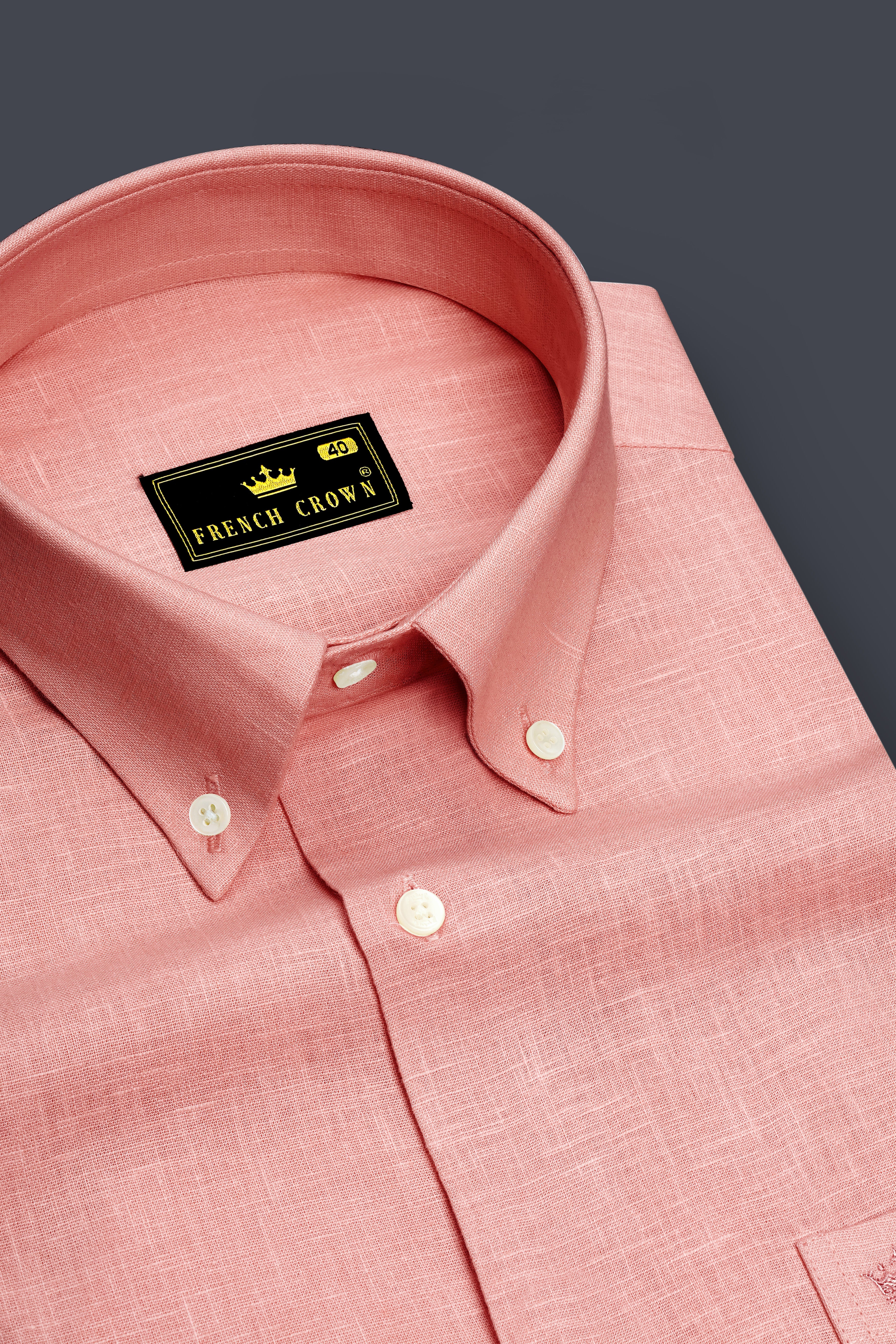 Apricot-Oriental Peach Luxurious Linen Button Down Dress Shirt