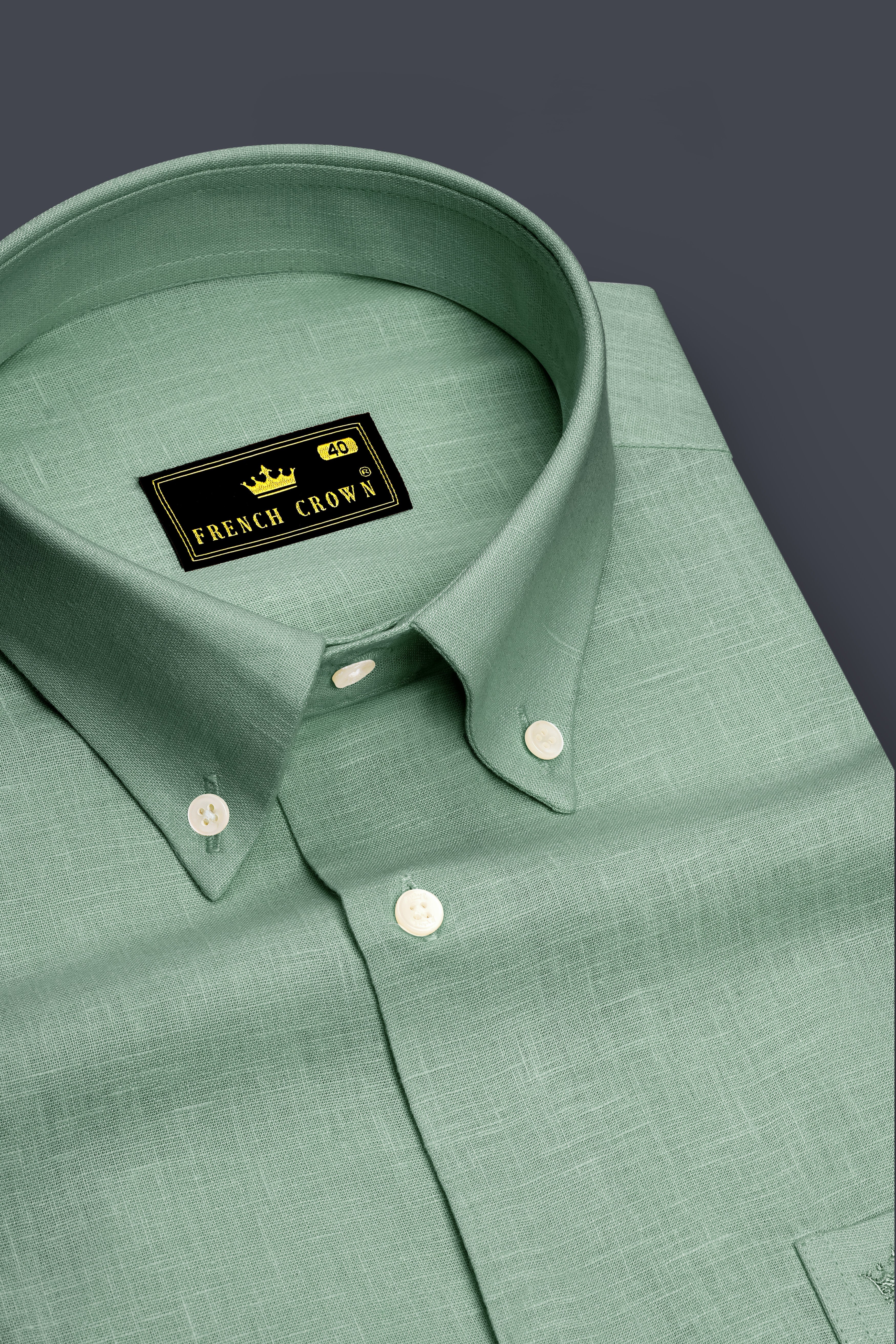Verdant-Mantle Green Luxurious Linen Button Down Dress Shirt