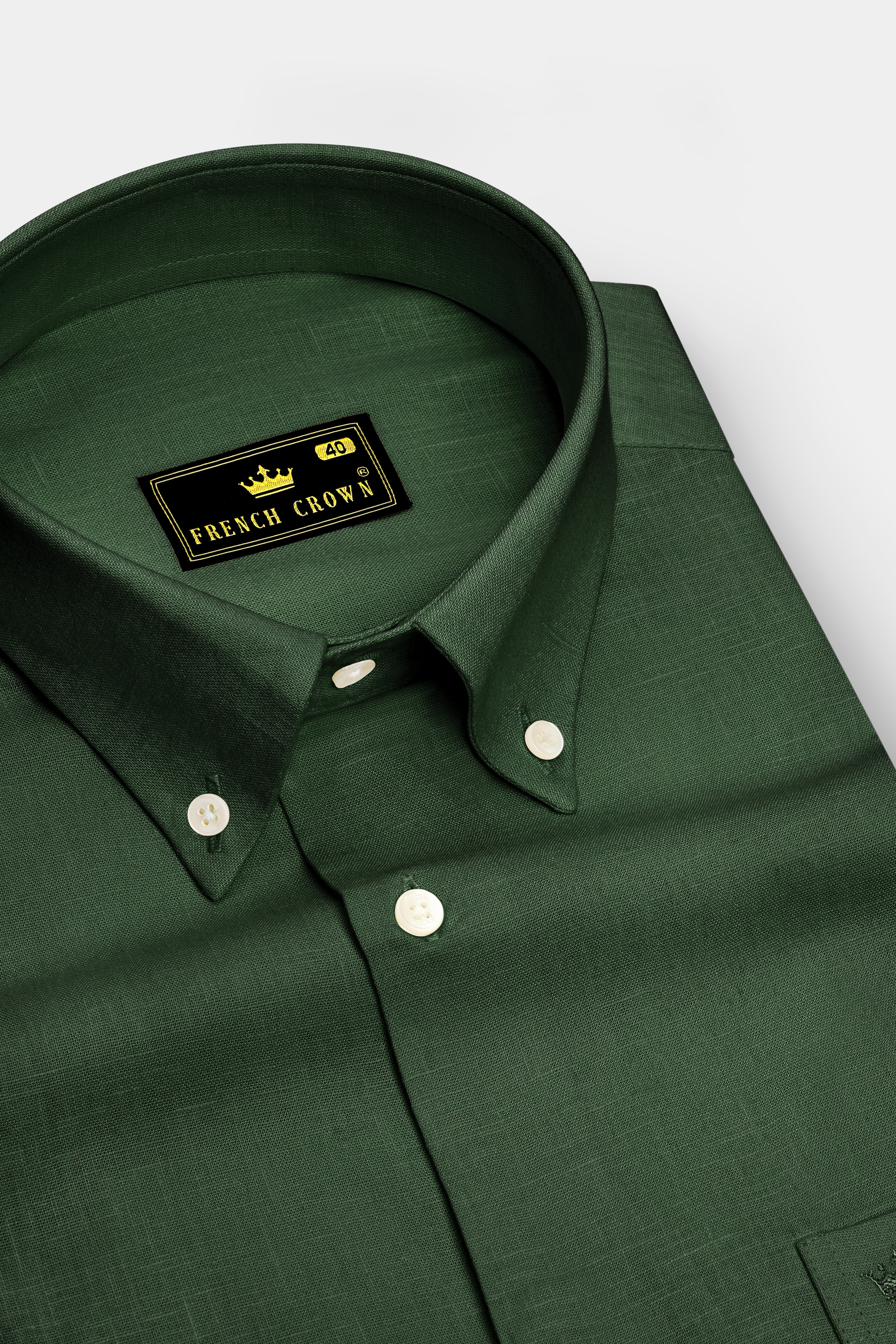 Orbit-Space Green Luxurious Linen Button Down Dress Shirt