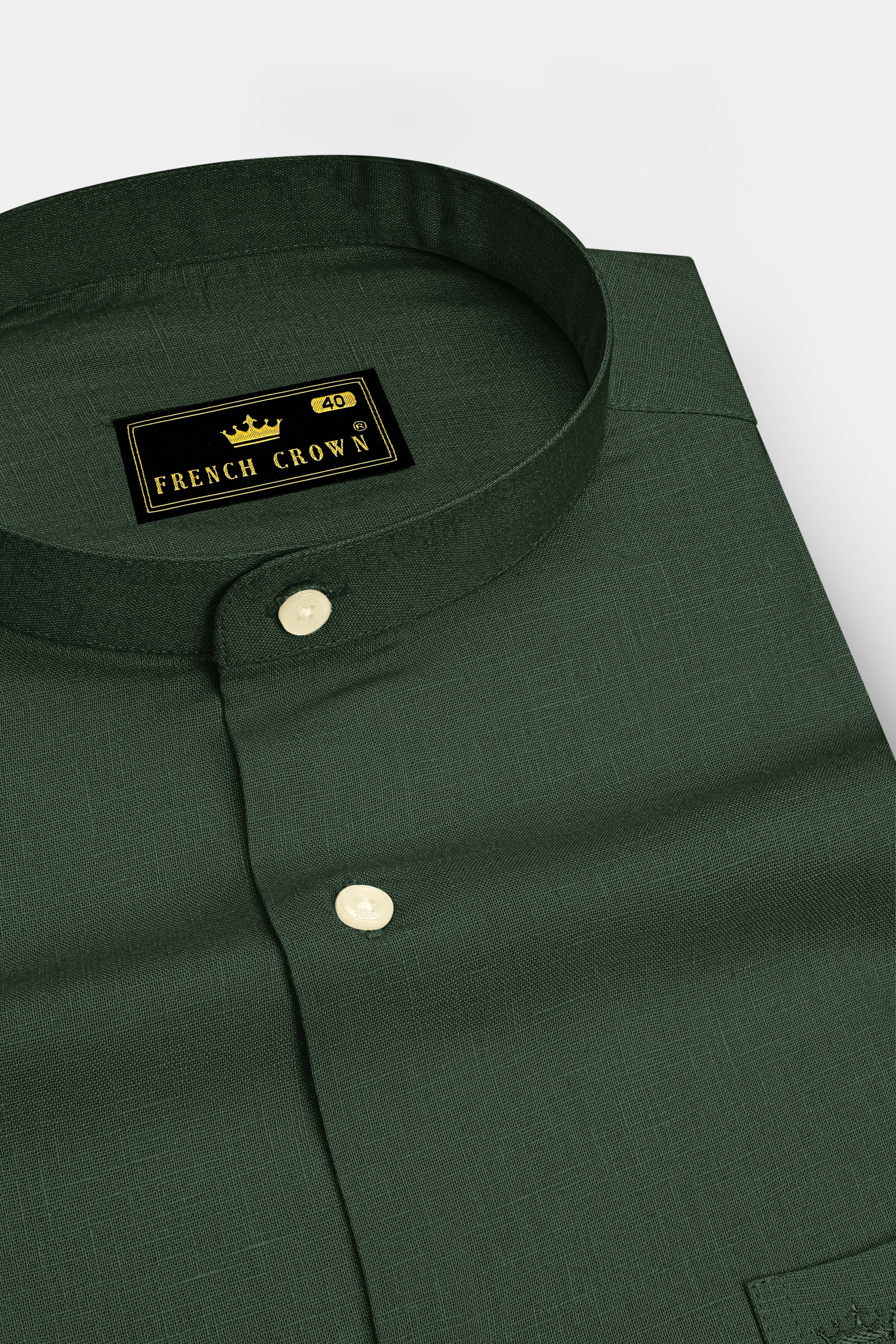Orbit-Space Green Luxurious Linen Mandarin Dress Shirt