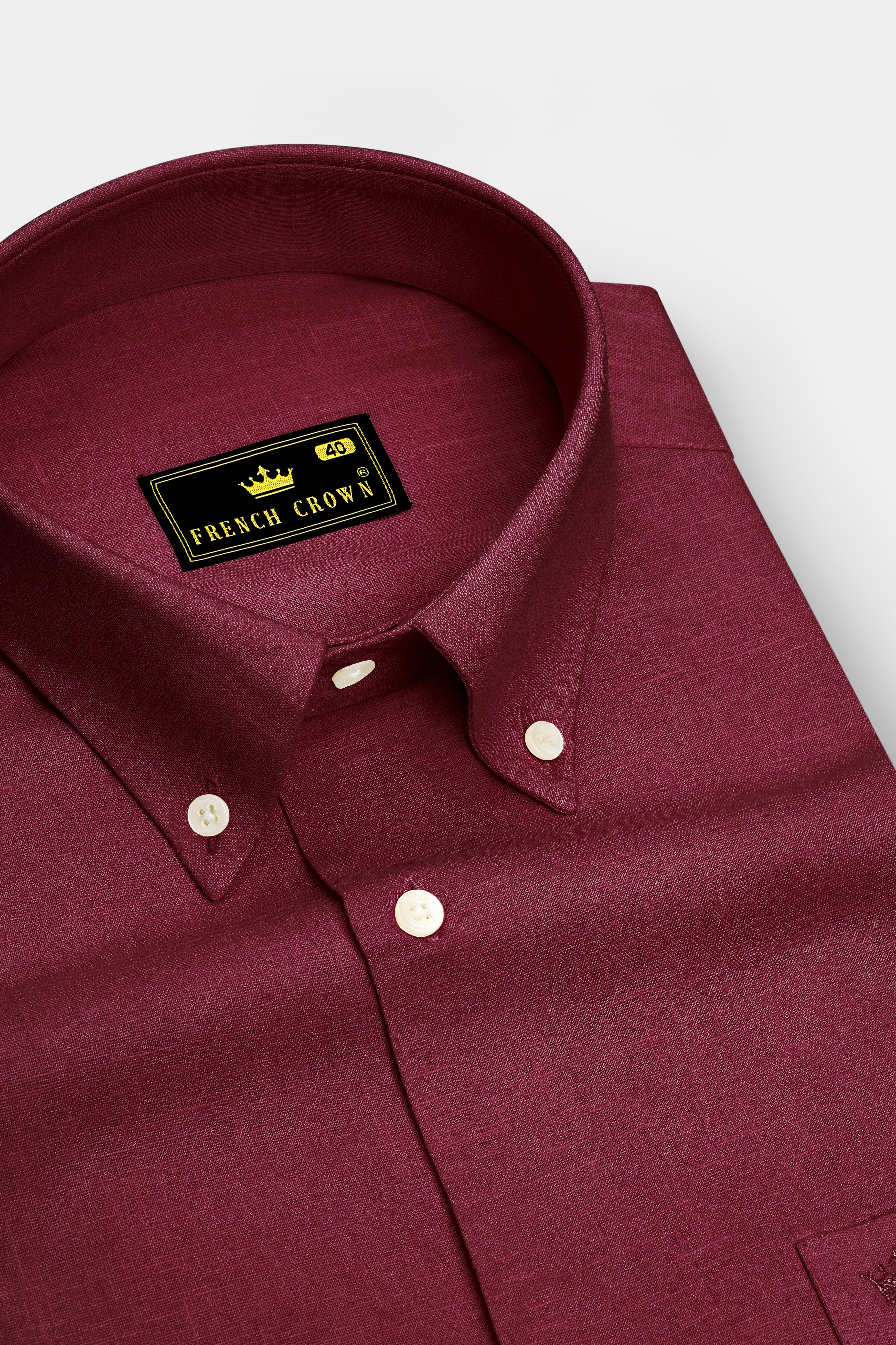 Merlot-Wine Berry Maroon Luxurious Linen Button Down Dress Shirt