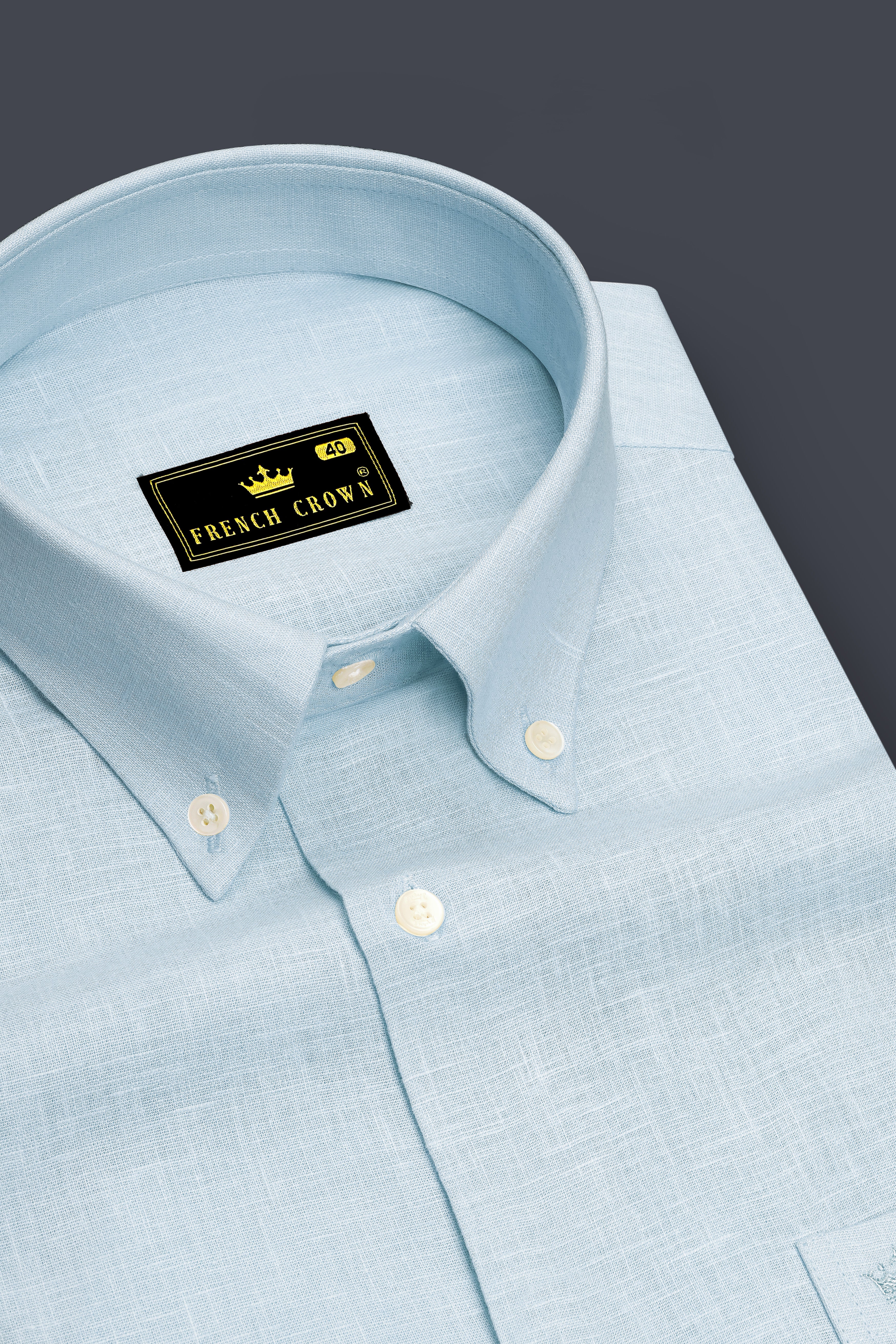 Ocean-Casper Blue Luxurious Linen Button Down Dress Shirt