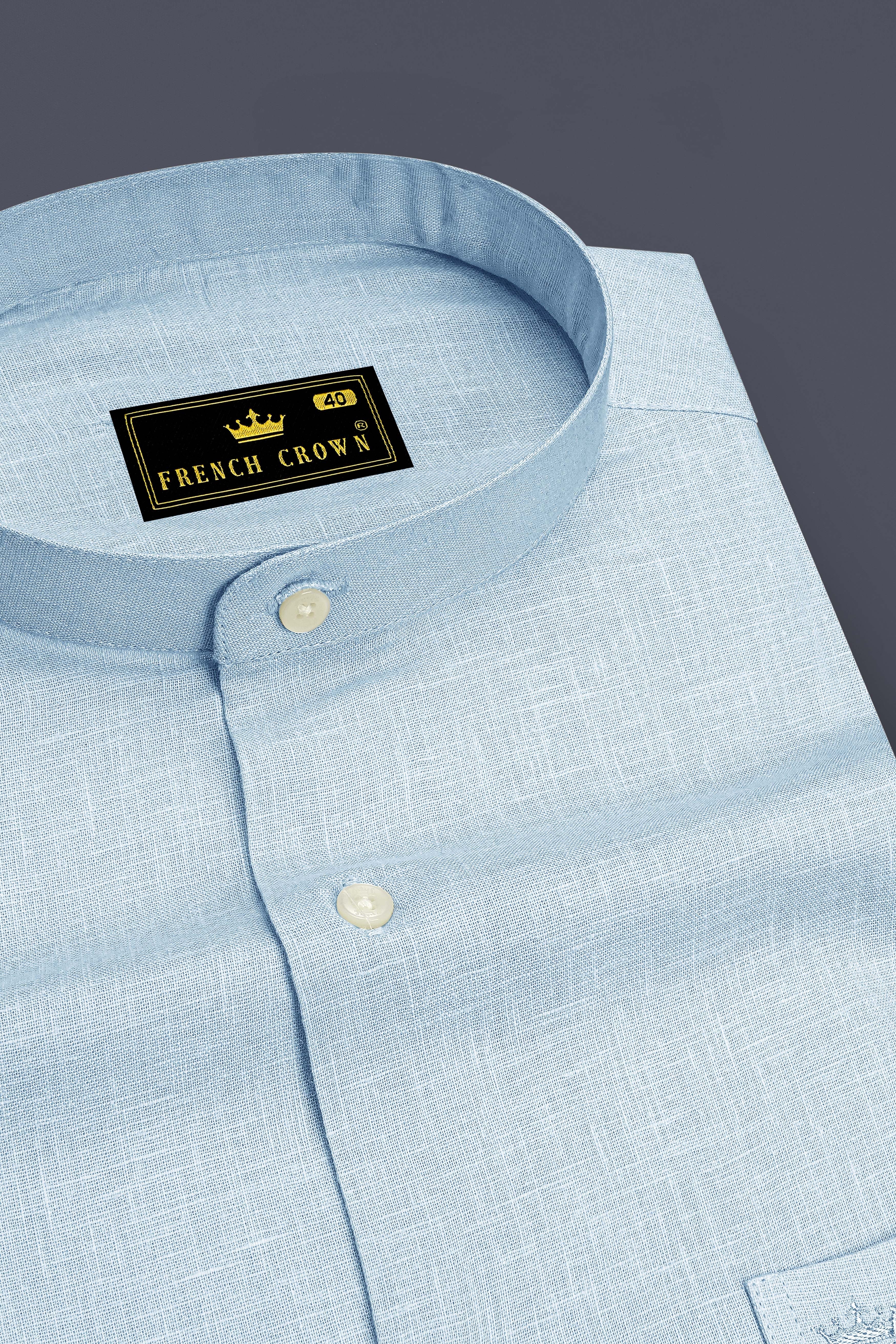 Ocean-Casper Blue Luxurious Linen Mandarin Dress Shirt
