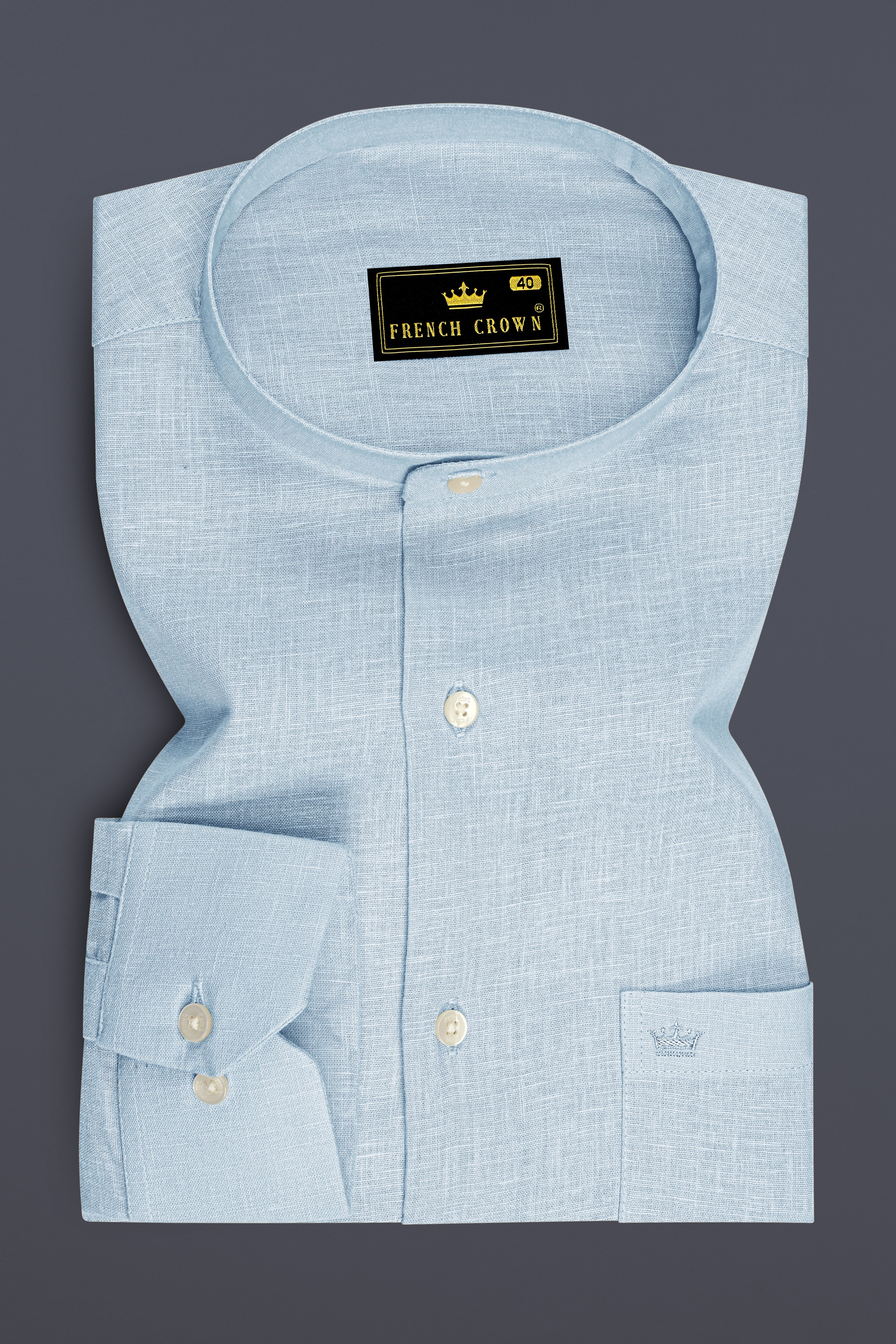 Ocean-Casper Blue Luxurious Linen Mandarin Dress Shirt