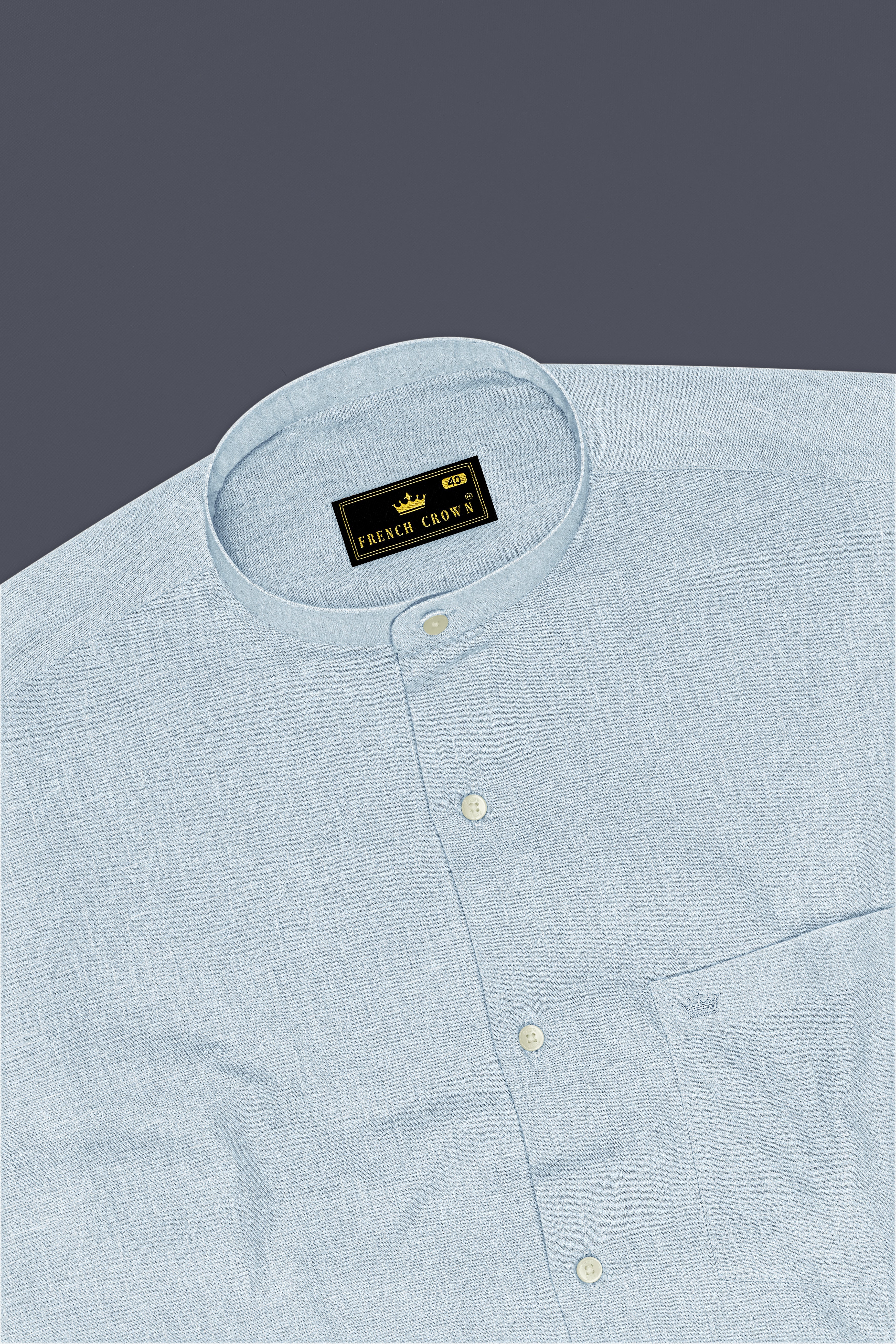 Ocean-Casper Blue Luxurious Linen Mandarin Dress Shirt