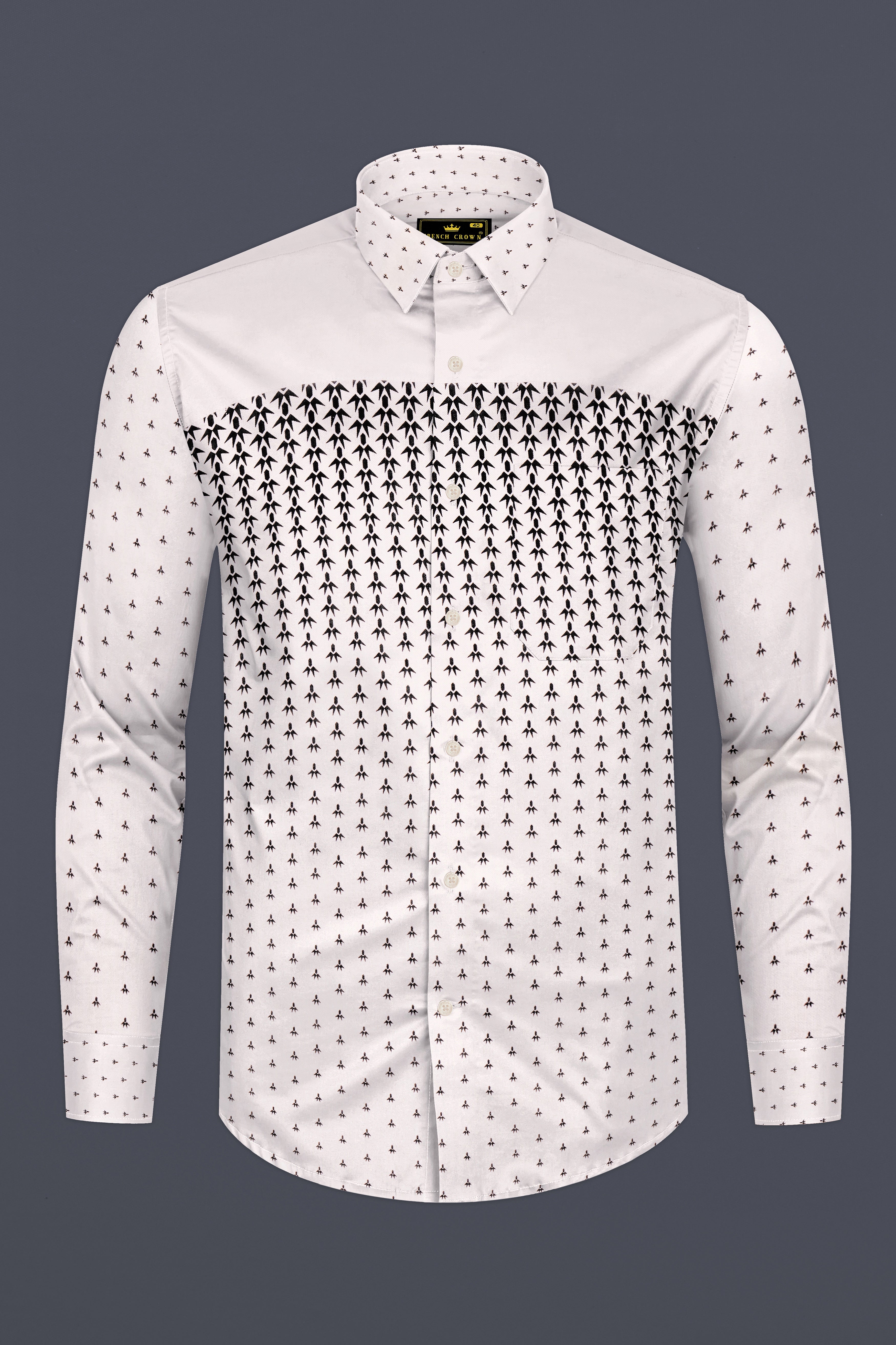 Alba-Bright White And Jade Black Minimal Motif Printed Luxurious Linen Casual Shirt