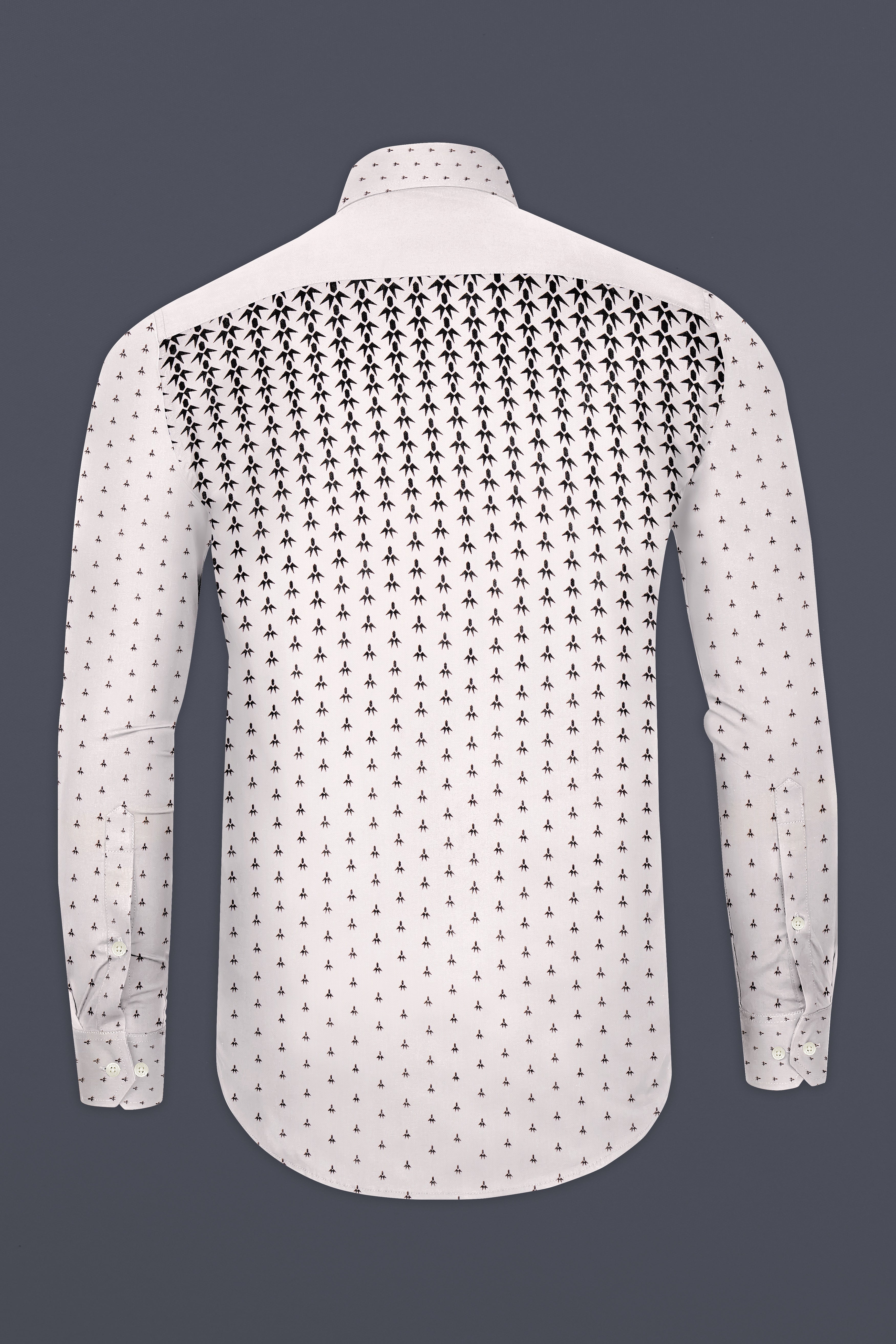 Alba-Bright White And Jade Black Minimal Motif Printed Luxurious Linen Casual Shirt