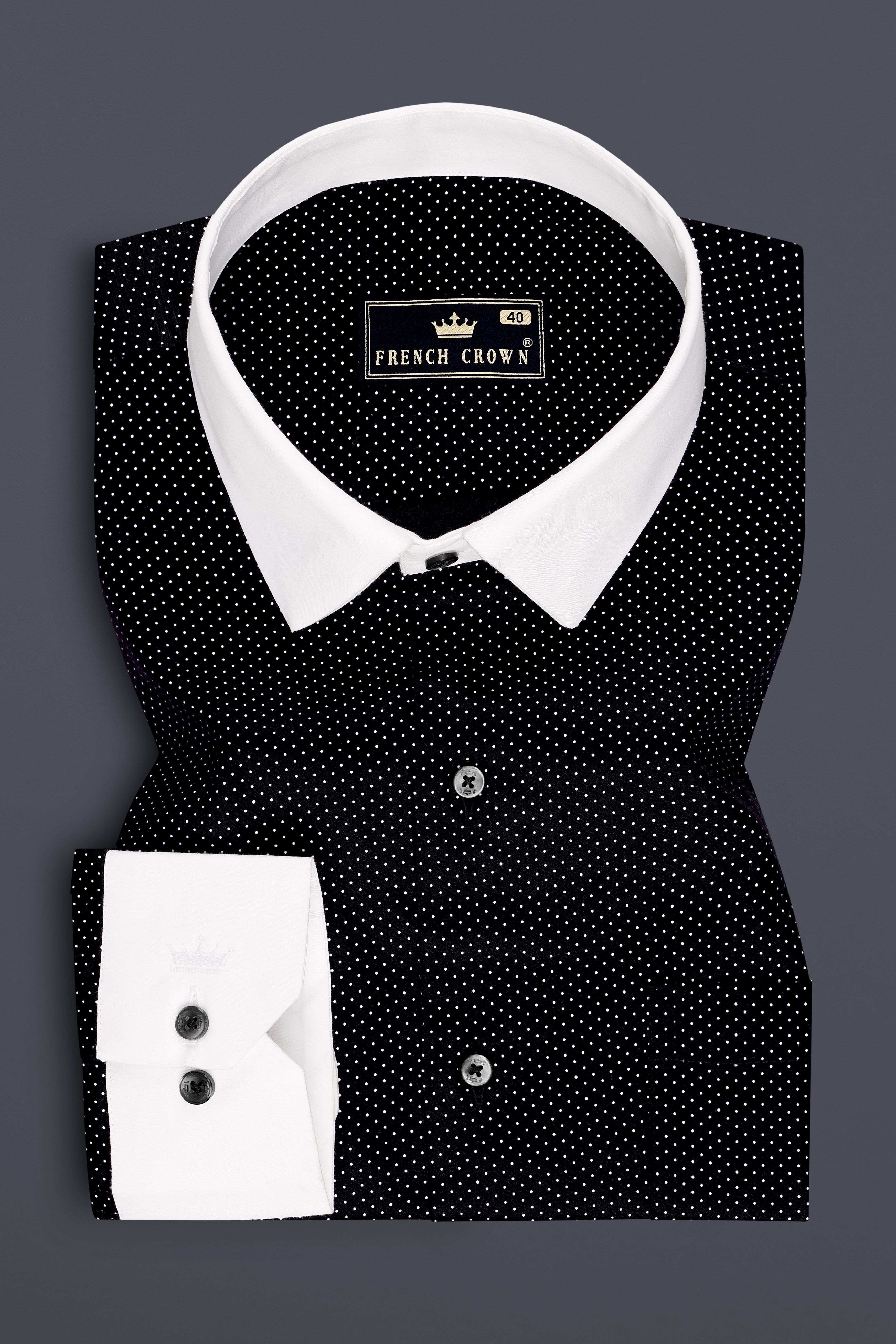 Speckle-Jade Black Micro Polka Dot Printed Subtle Sheen Super Soft Premium Cotton Dress Shirt