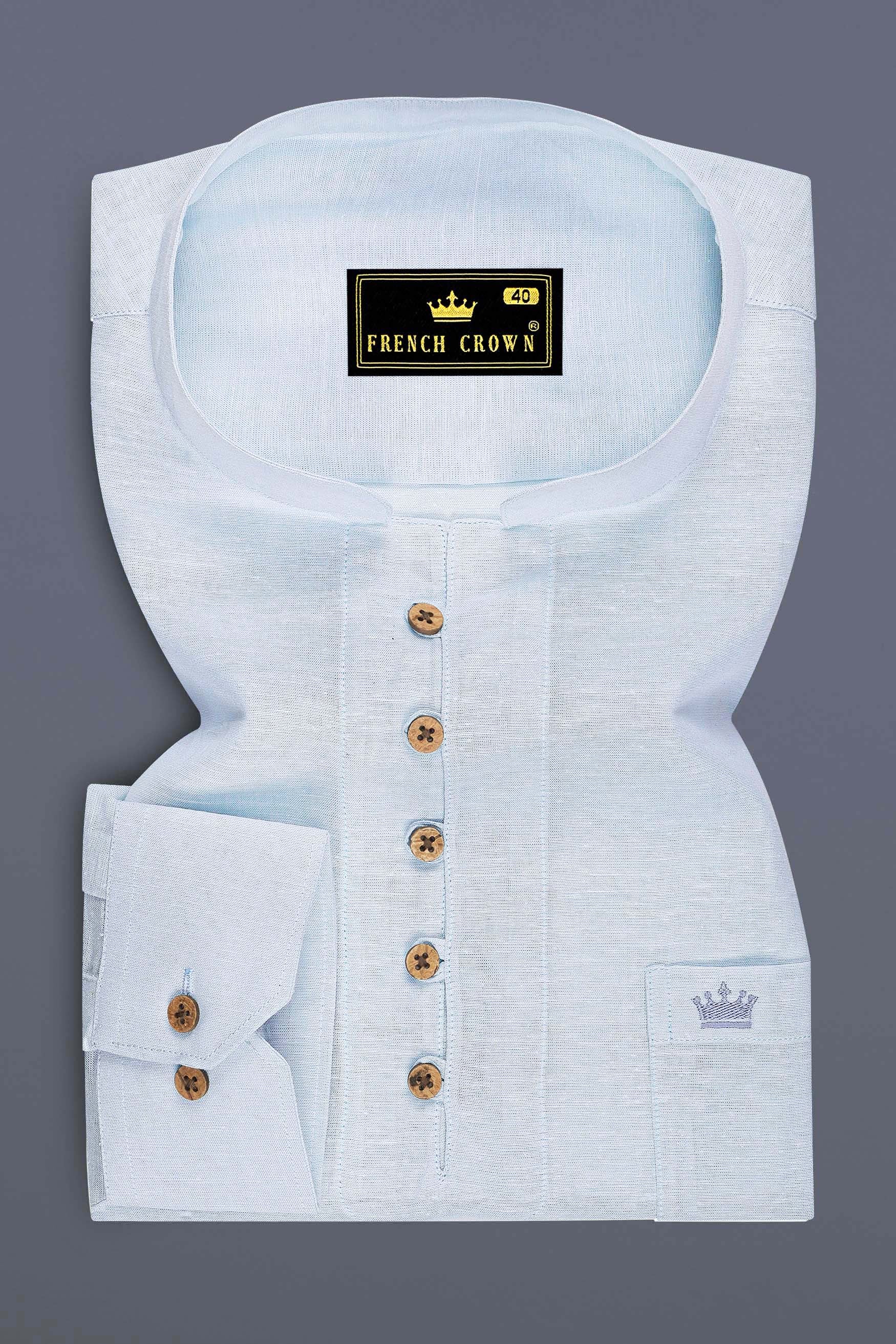 Cerulex-Seashell Blue Luxurious Linen Casual Kurta Shirt