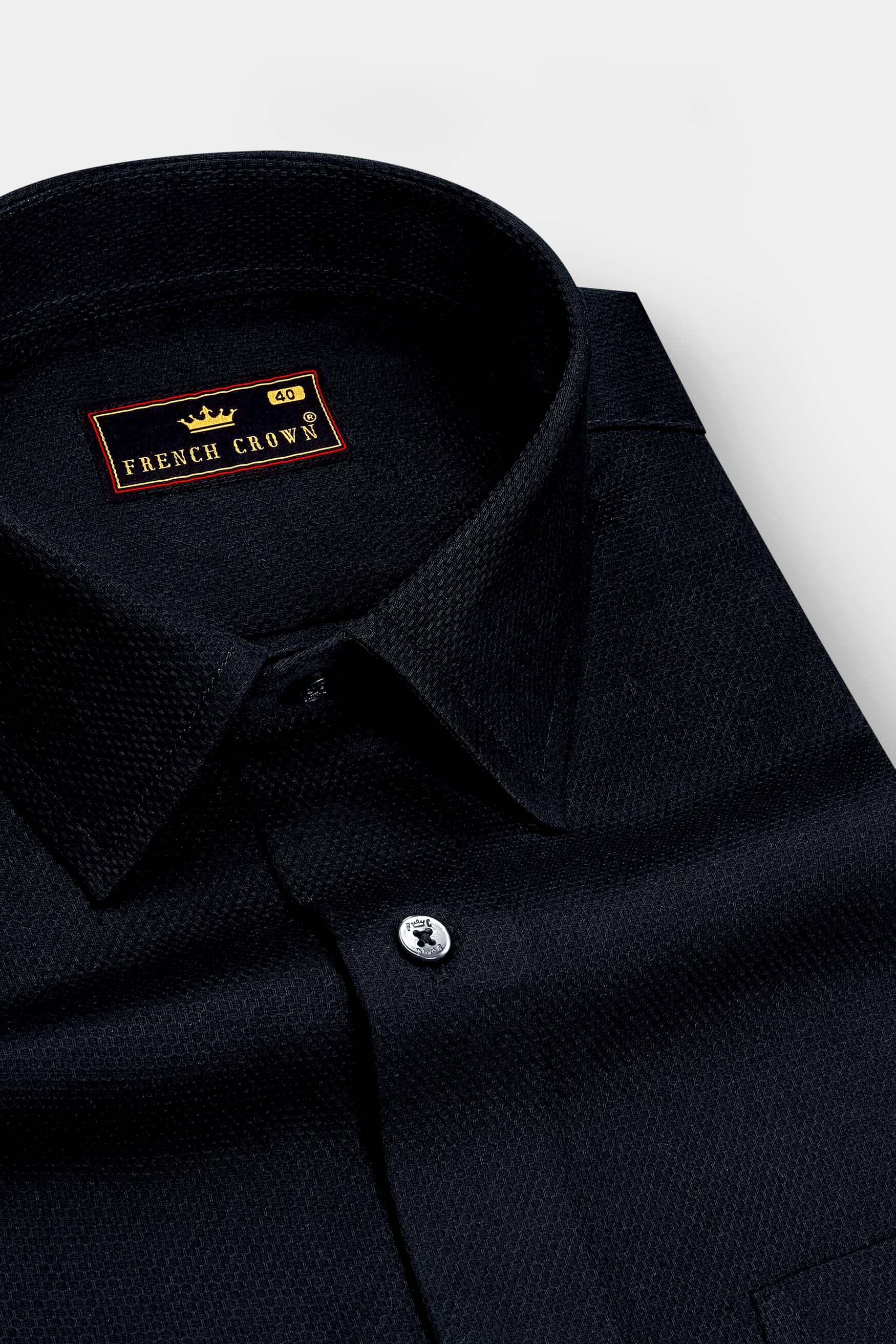 Tenebris-Jade Black Dobby Textured Premium Giza Cotton Dress Shirt