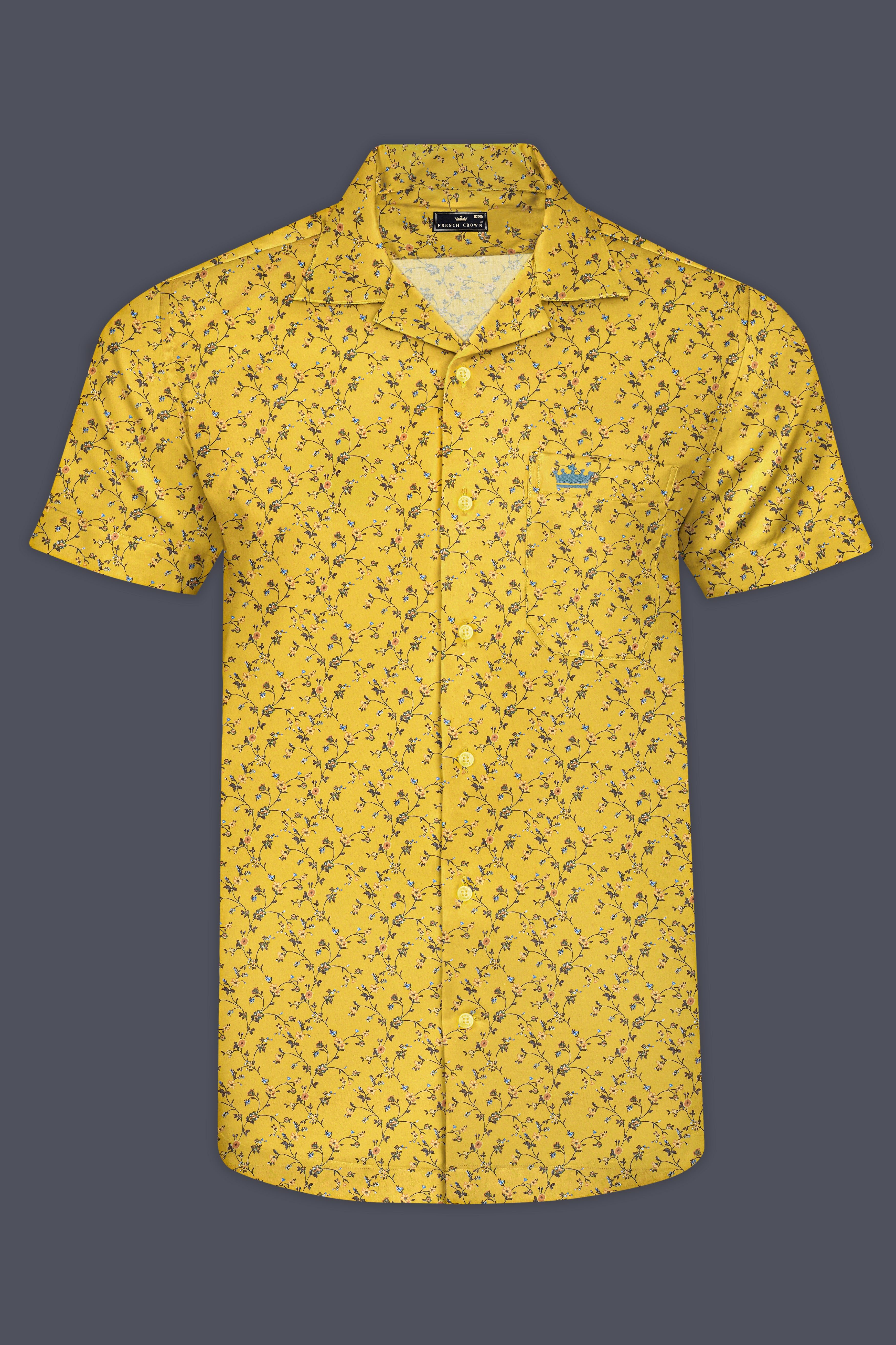 Saffron-Turmeric Yellow Printed Subtle Sheen Super Soft Premium Cotton Casual Shirt