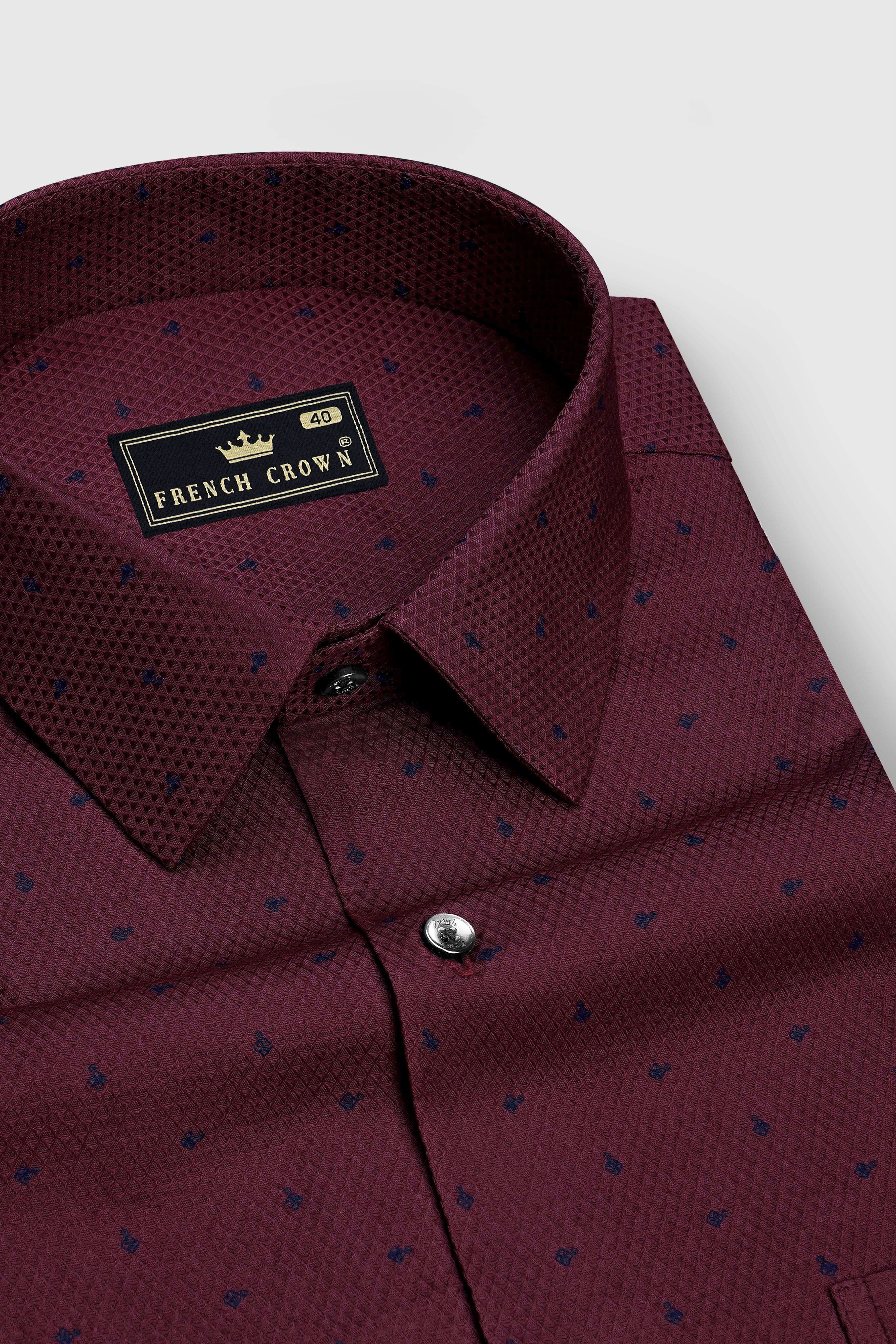 Ember-oak Maroon Dobby Textured Premium Giza Cotton Dress Shirt
