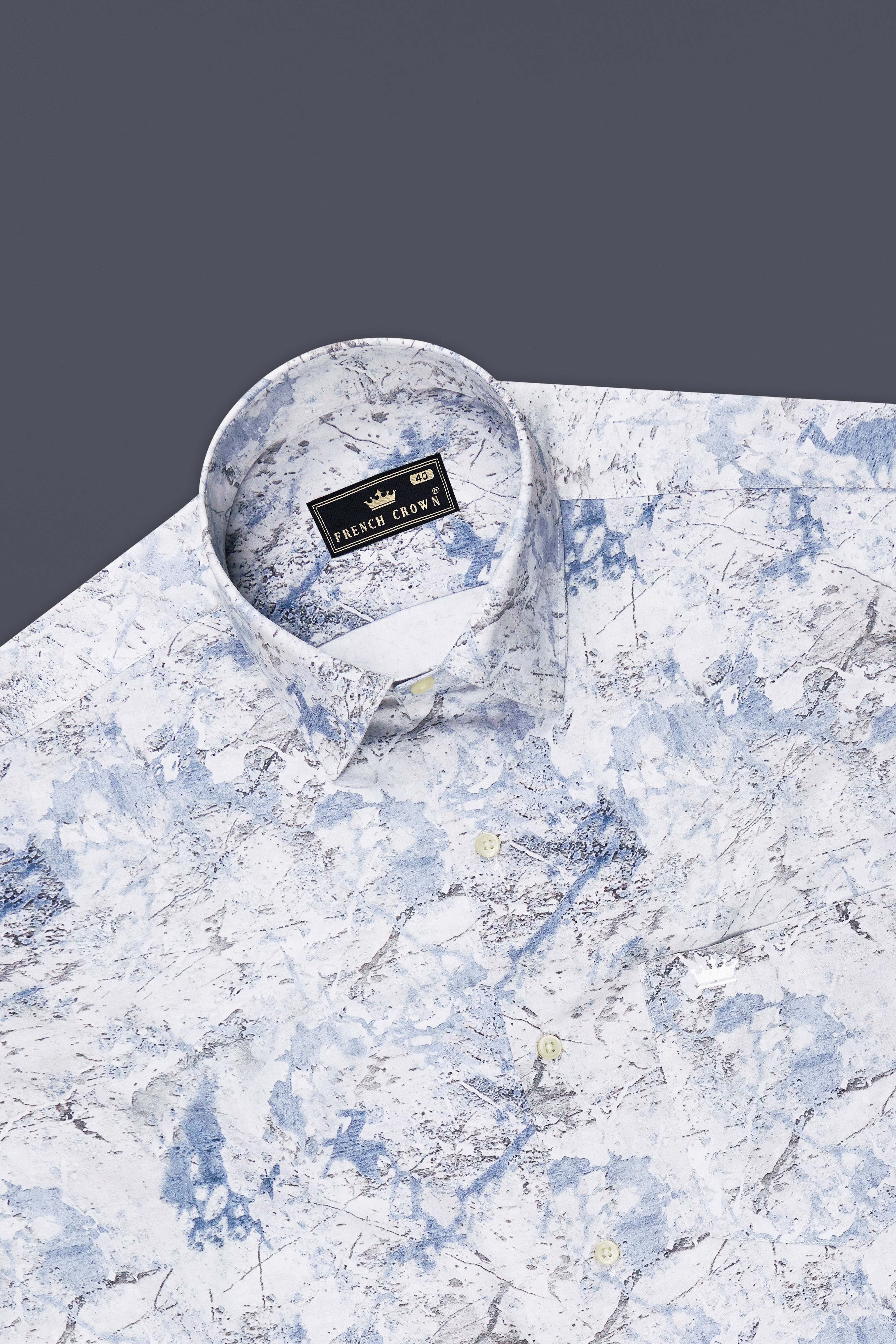 Marbello-Bright White And Jordy Blue Marble Printed Subtle Sheen Super Soft Premium Cotton Dress Shirt
