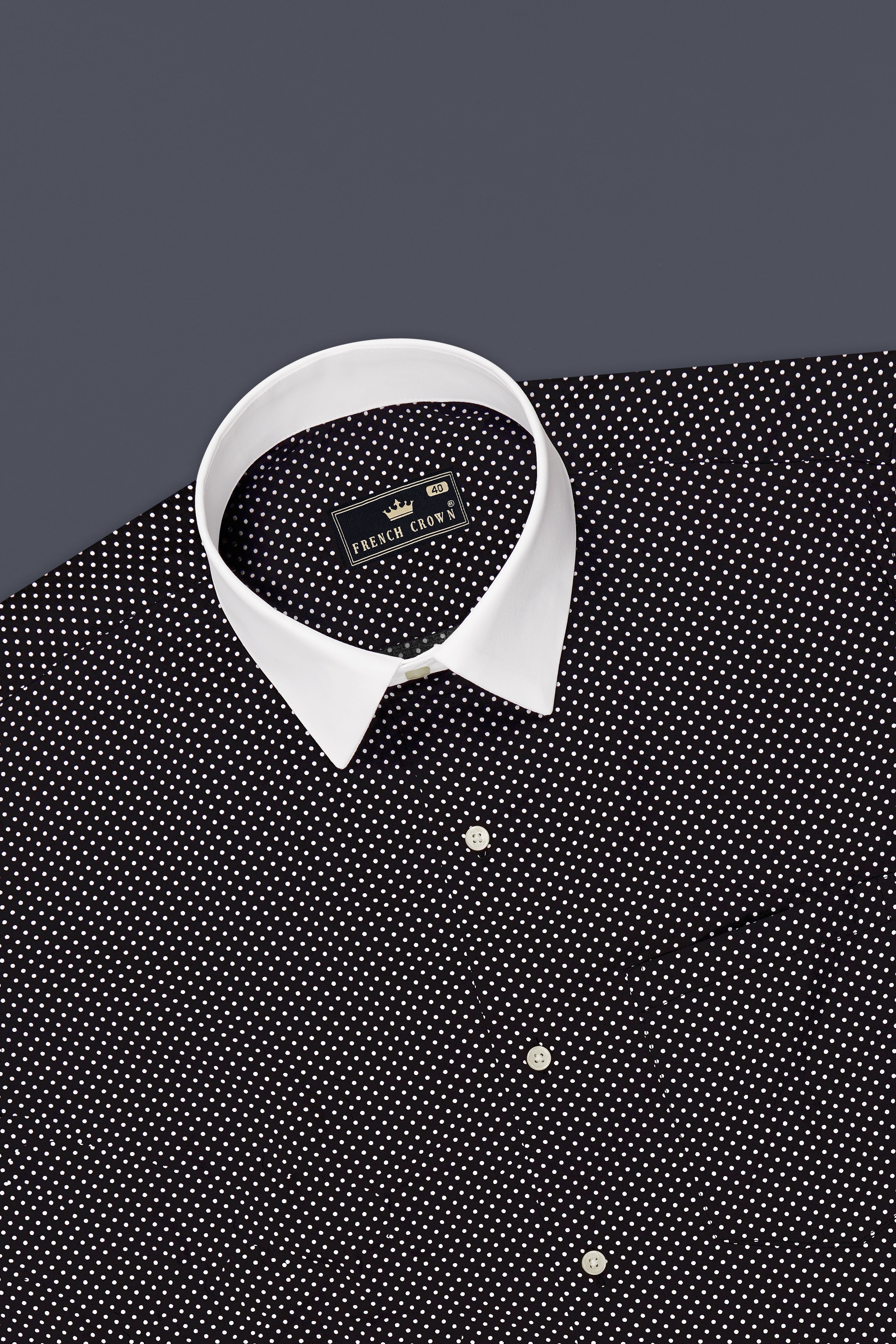 Eclat-Jade Black Micro Polka Dot Printed Subtle Sheen Super Soft Premium Cotton Dress Shirt