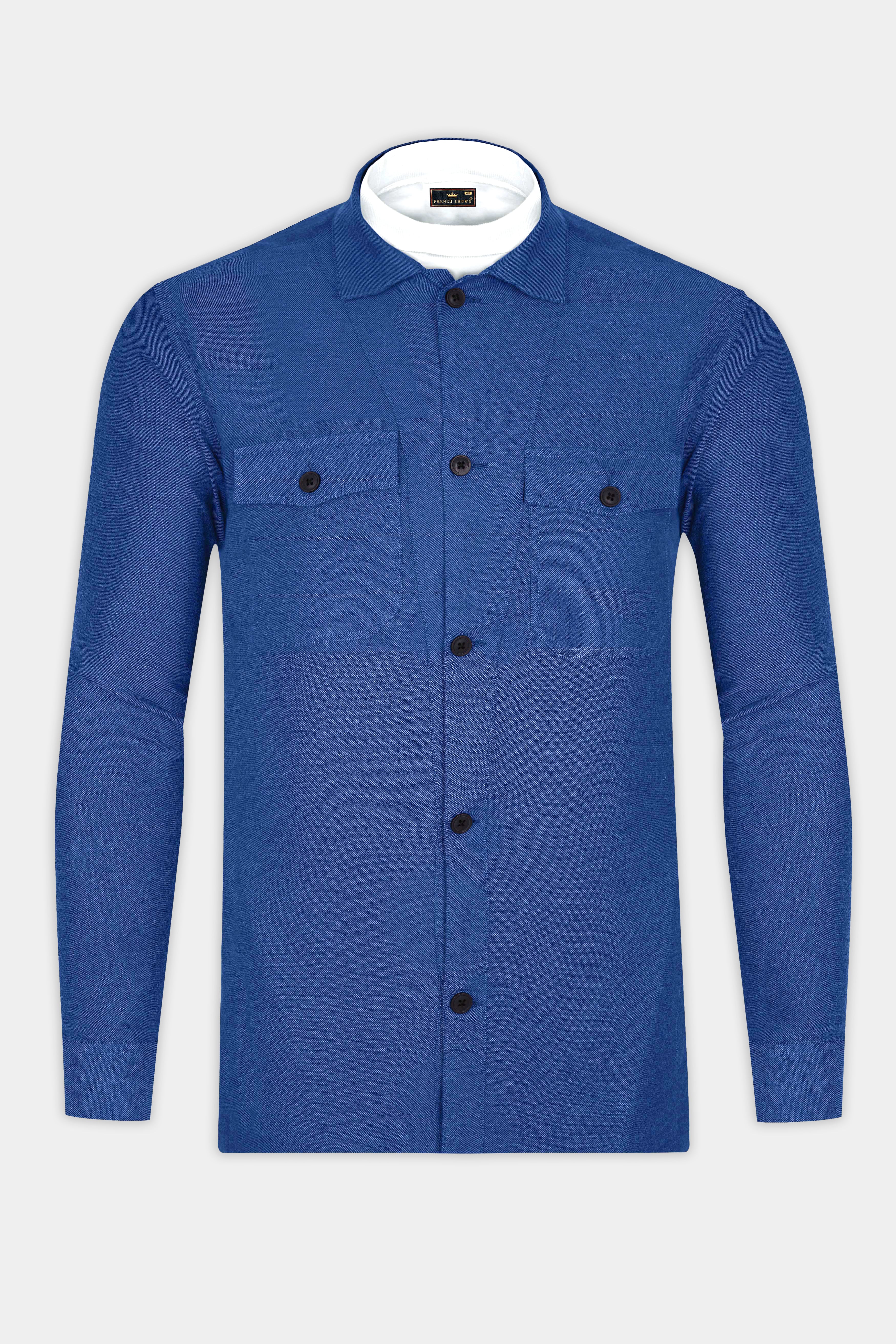Stratos-Lapis Blue Textured Flannel Premium Cotton Designer Casual Shirt