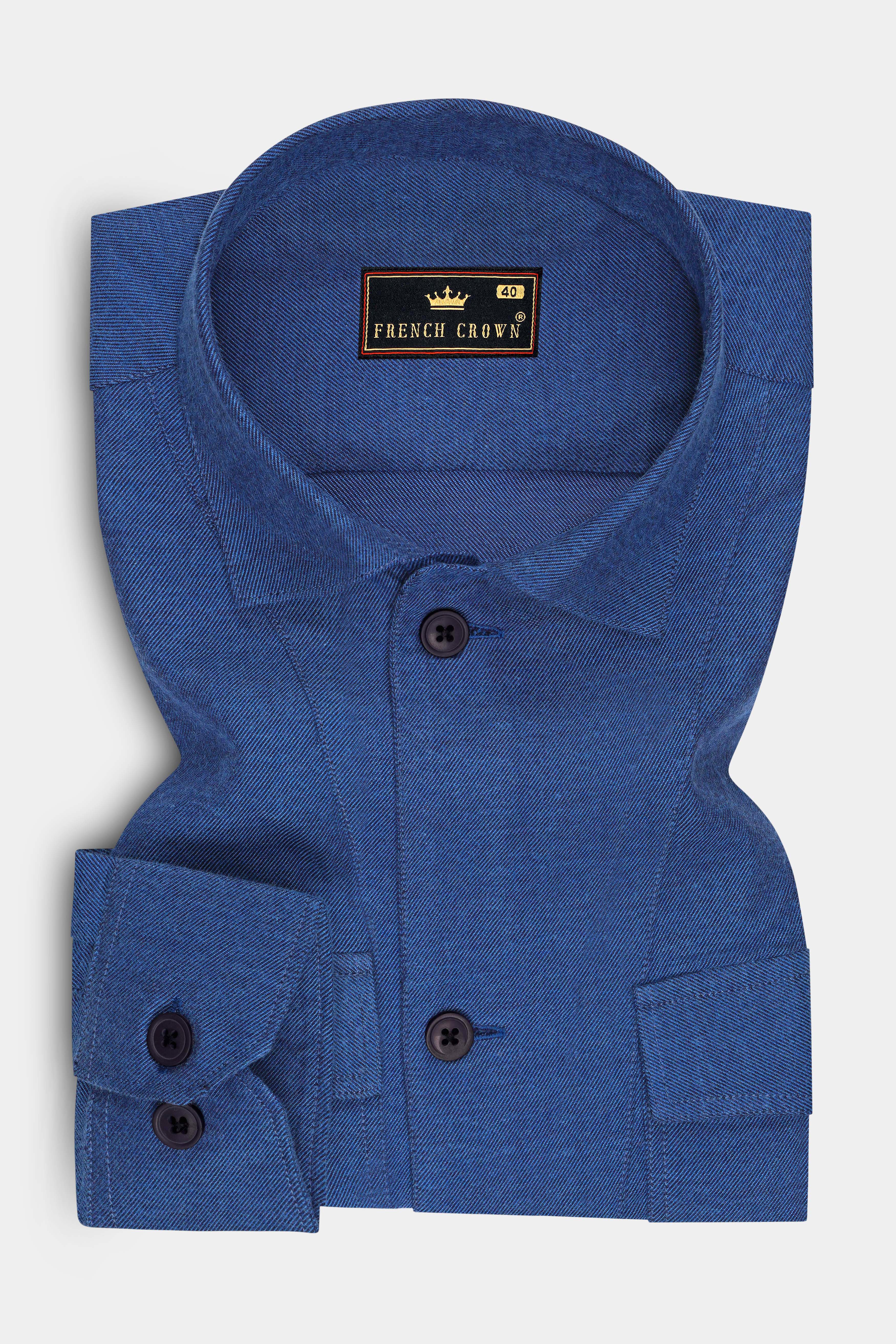 Stratos-Lapis Blue Textured Flannel Premium Cotton Designer Casual Shirt
