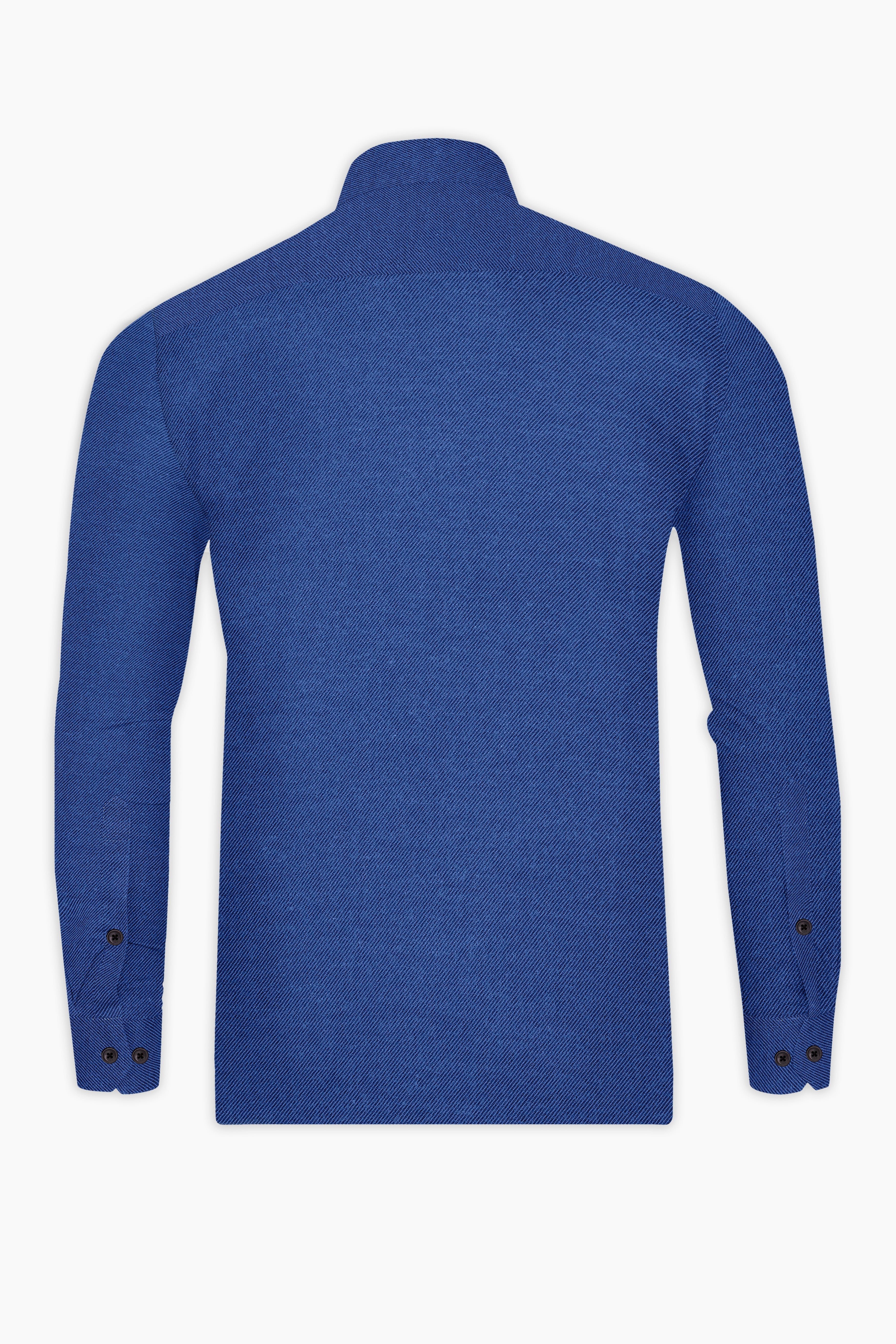Stratos-Lapis Blue Textured Flannel Premium Cotton Designer Casual Shirt