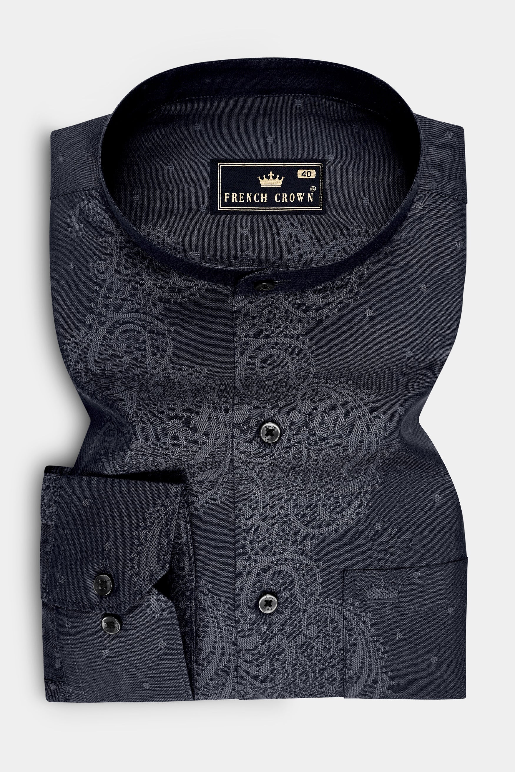 Eclipse-Onyx Gray Tonal Paisley Printed Jacquard Textured Premium Cotton Semi Formal Shirt