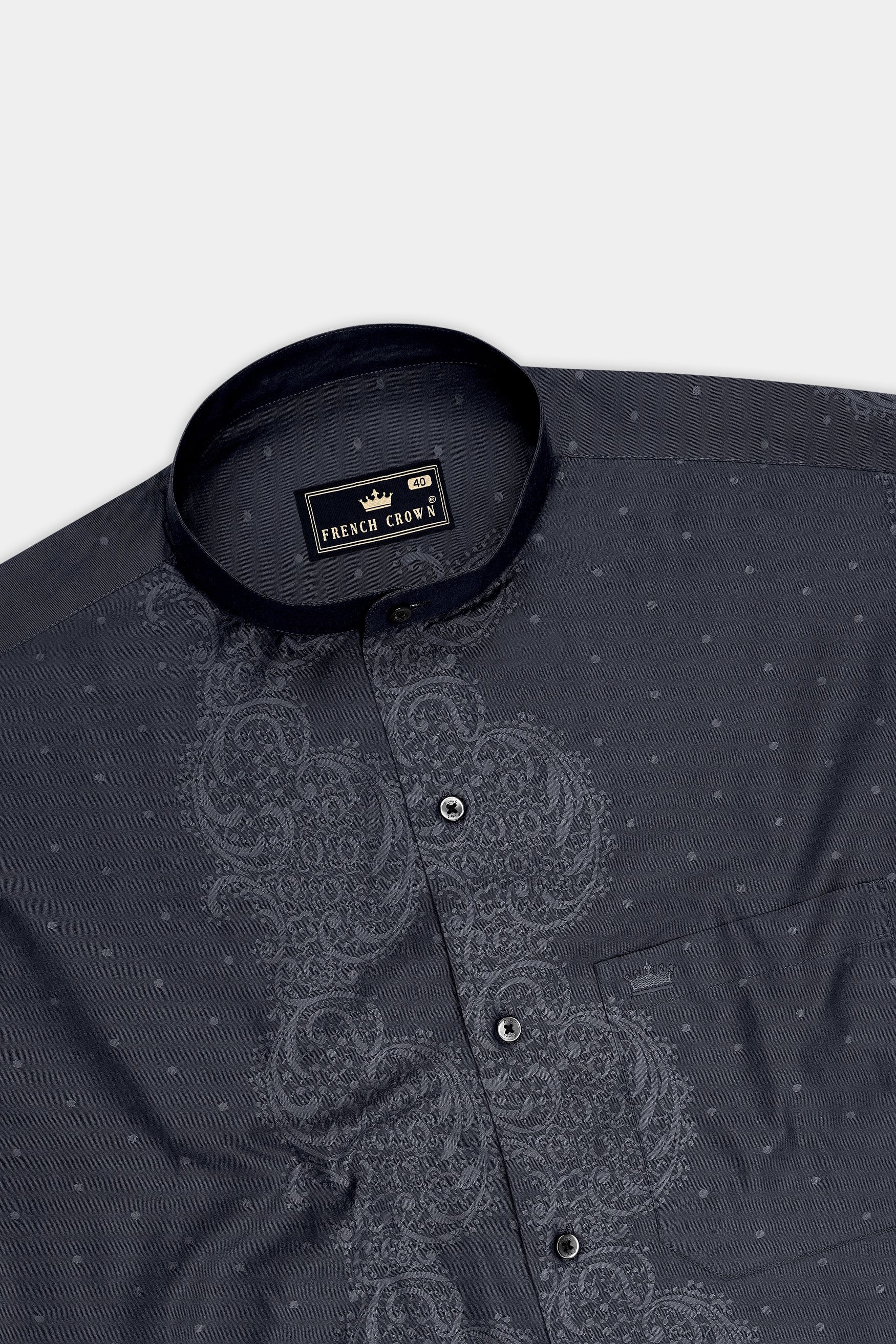 Eclipse-Onyx Gray Tonal Paisley Printed Jacquard Textured Premium Cotton Semi Formal Shirt