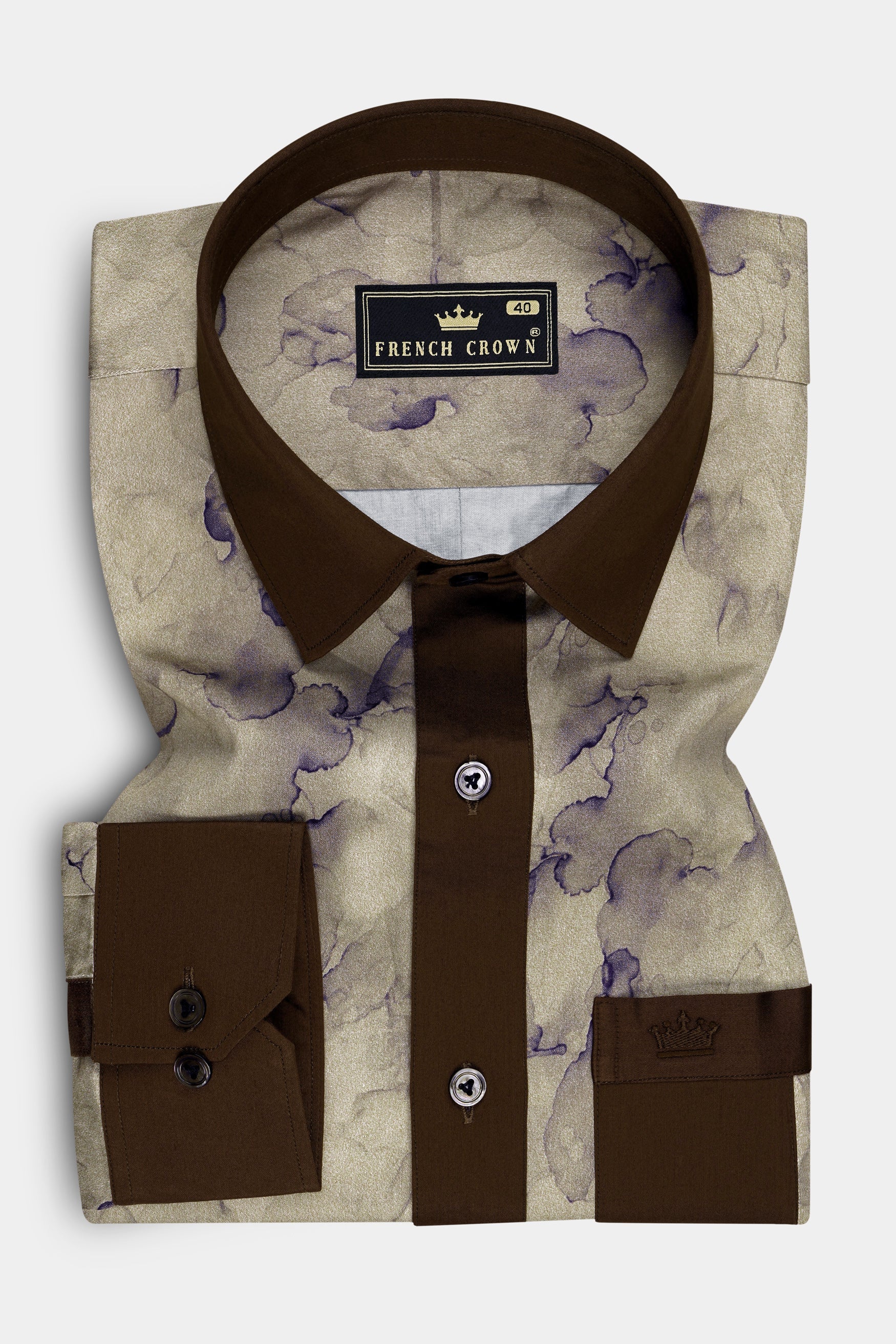 Bronivo-Gondola Brown And Tallow Cream Marble Printed Premium Cotton Designer Casual Shirt