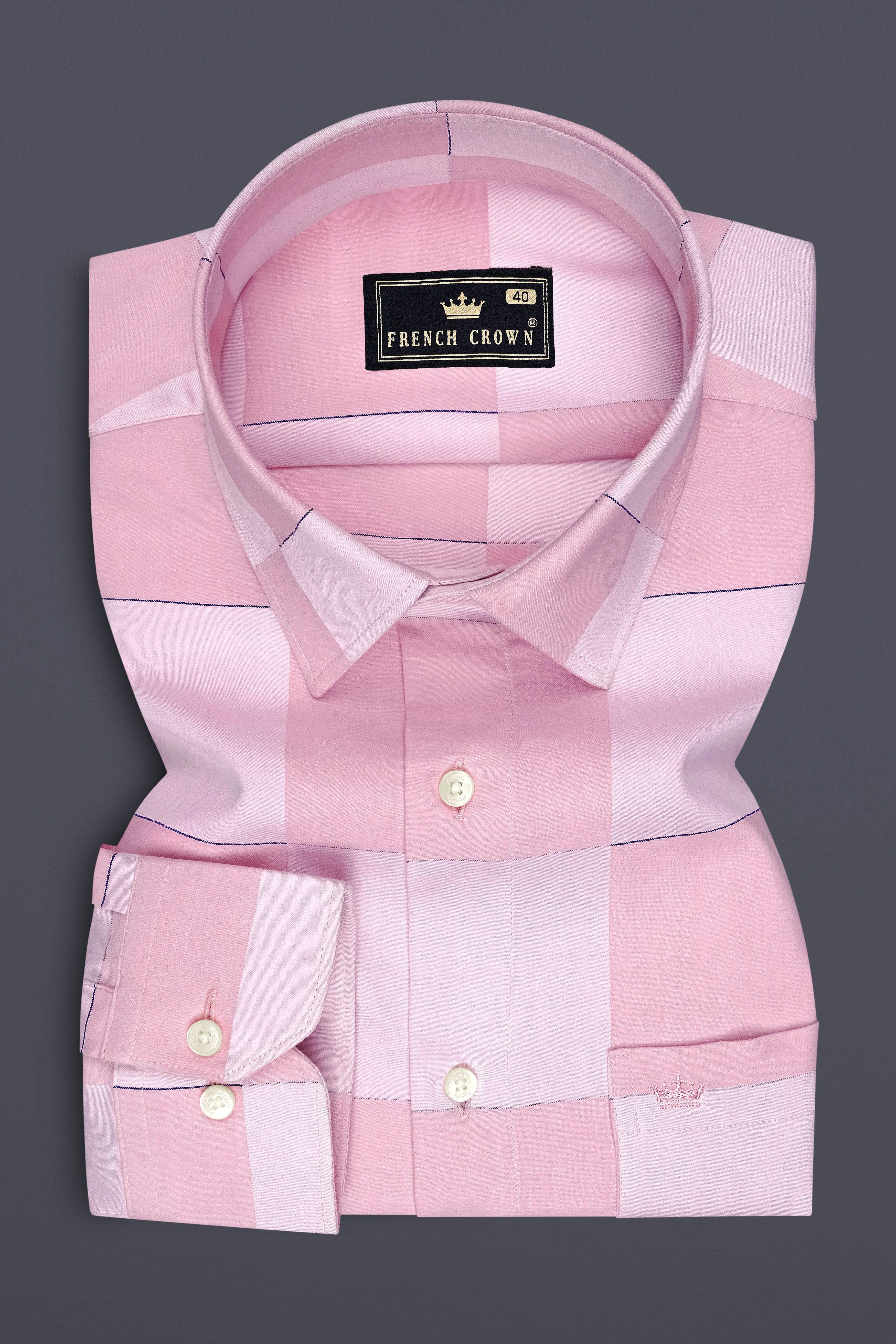 Elaris-Blossom Pink Windowpane Jacquard Textured Premium Cotton Dress Shirt