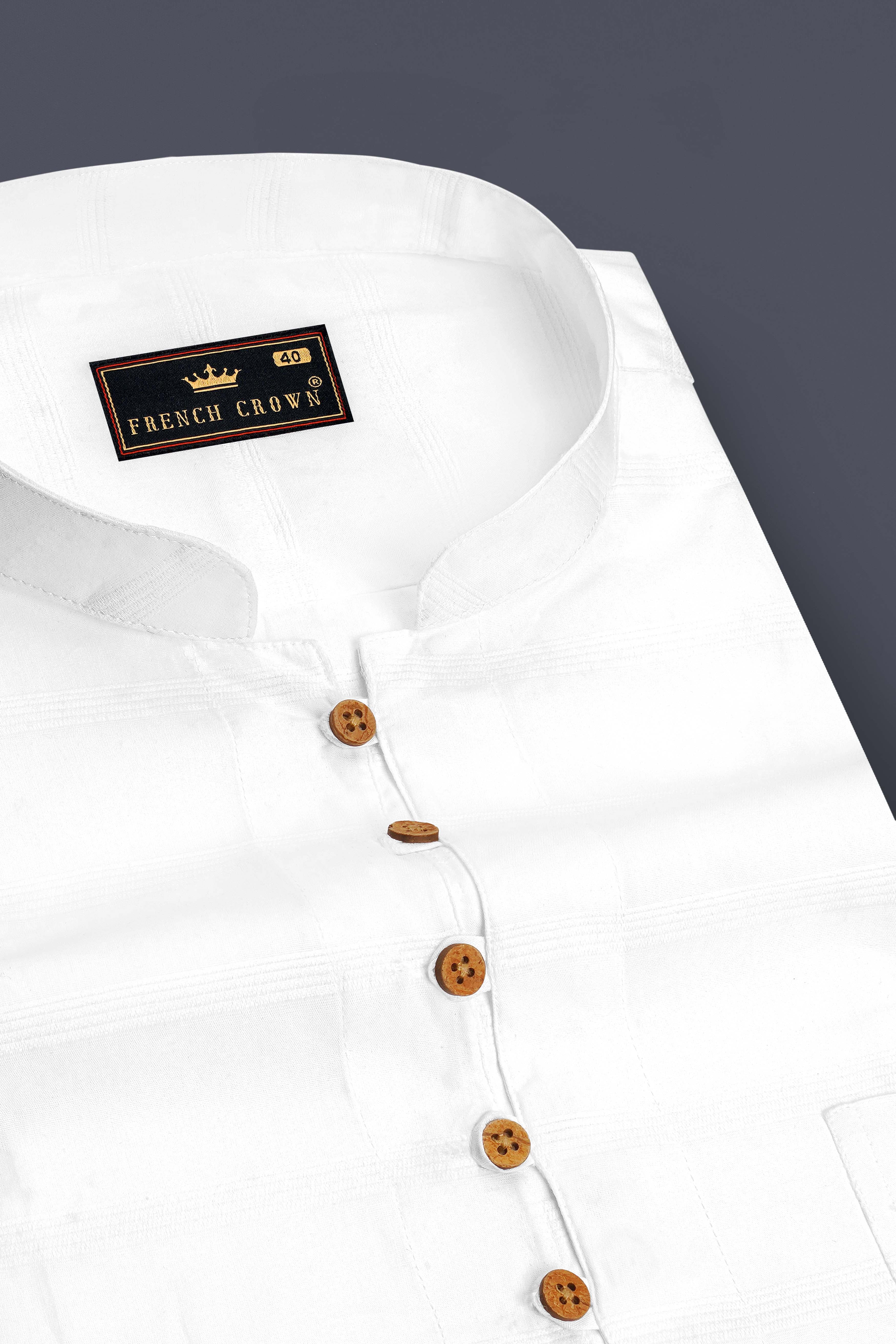 Vero-Bright White Striped Dobby Textured Premium Giza Cotton Casual Kurta Shirt