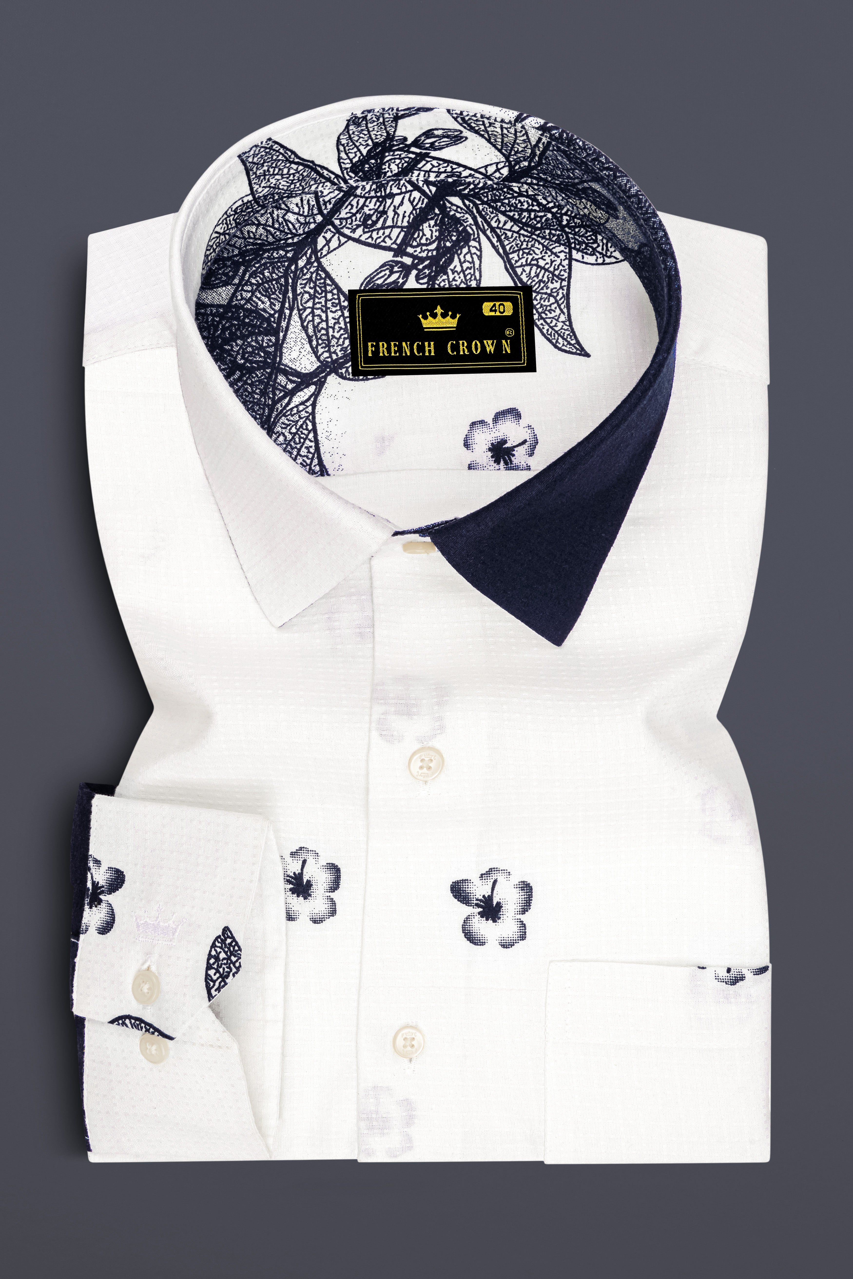 Florique-Bright White And Mirage Blue Floral Placement Printed Dobby Textured Premium Giza Cotton Casual Shirt