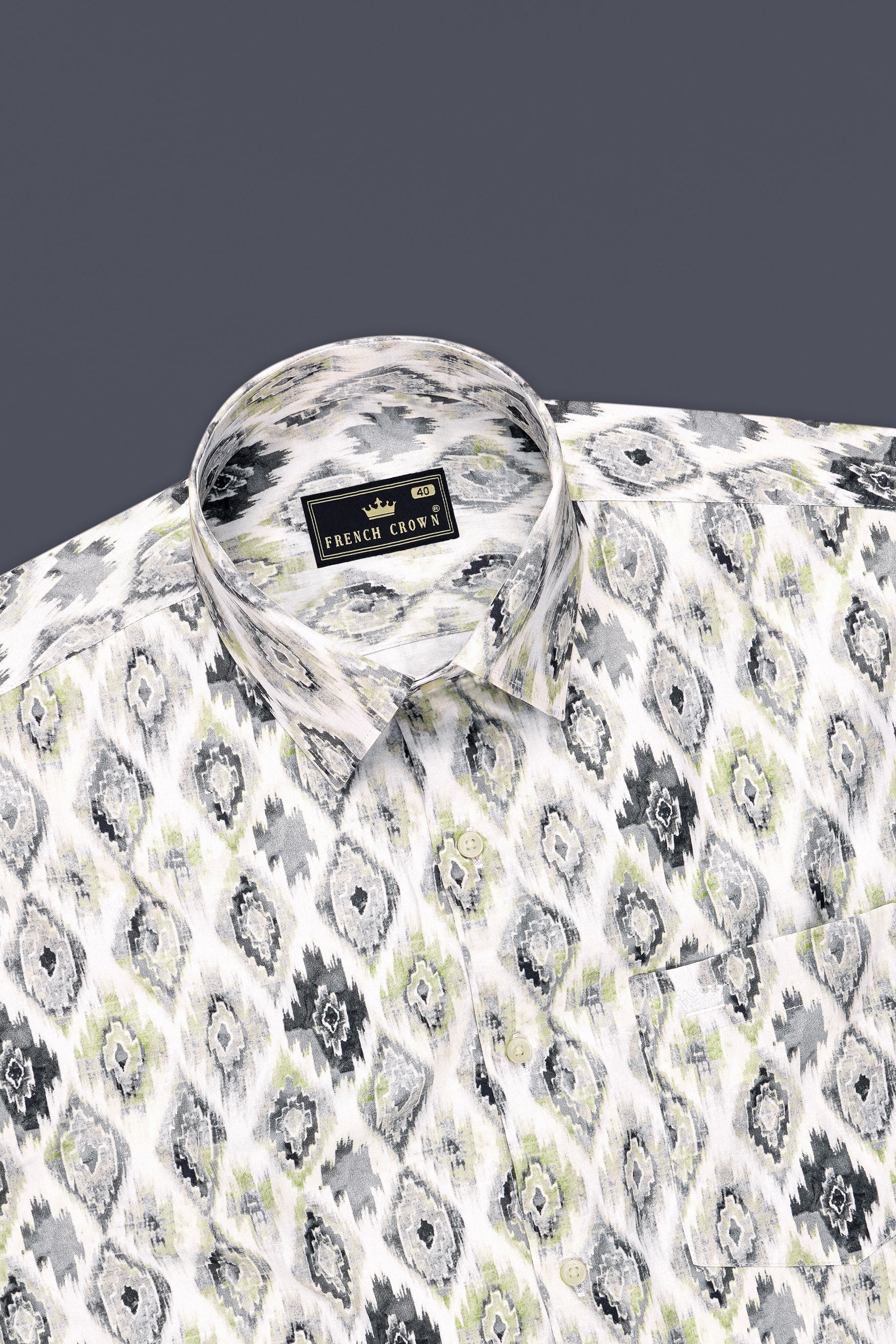 Ikzari-Bright White Tribal Ikat Printed Subtle Sheen Super Soft Premium Cotton Dress Shirt